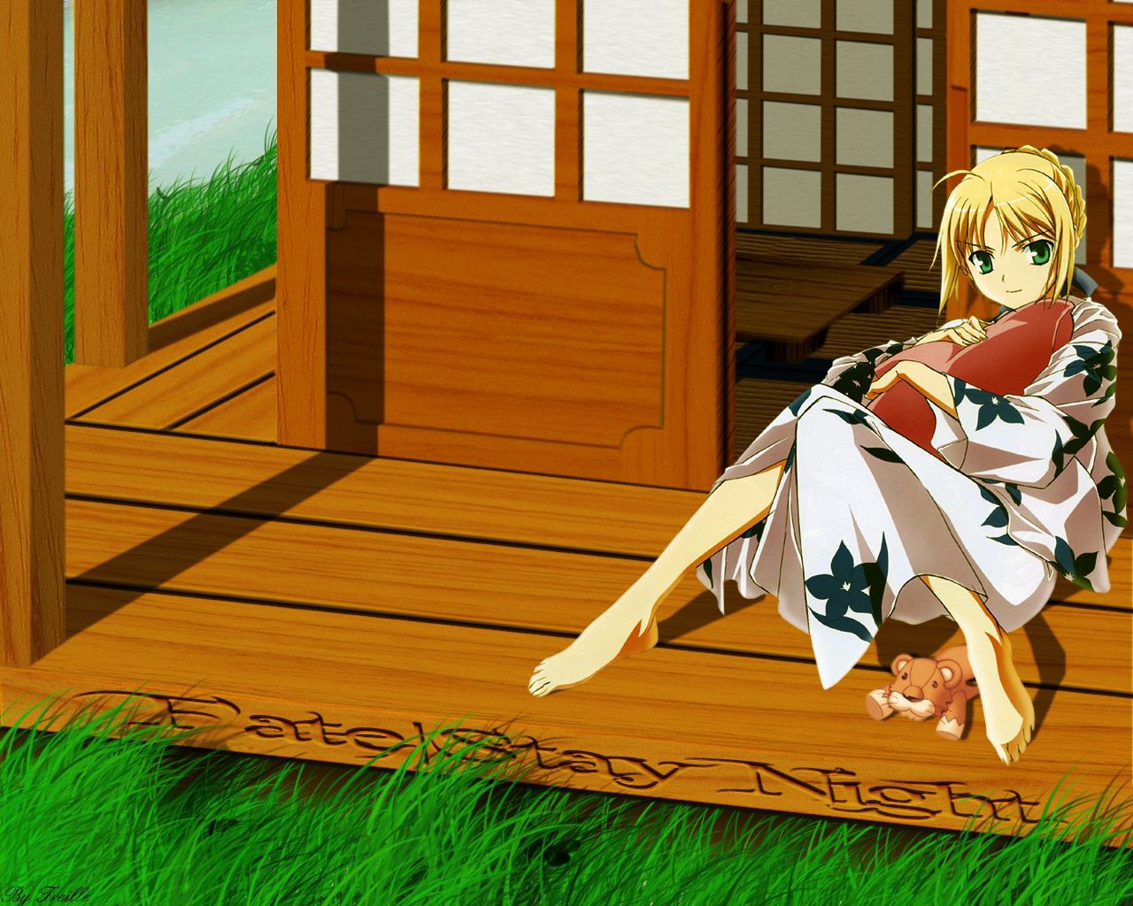 anime, toy, girl, kimono, veranda