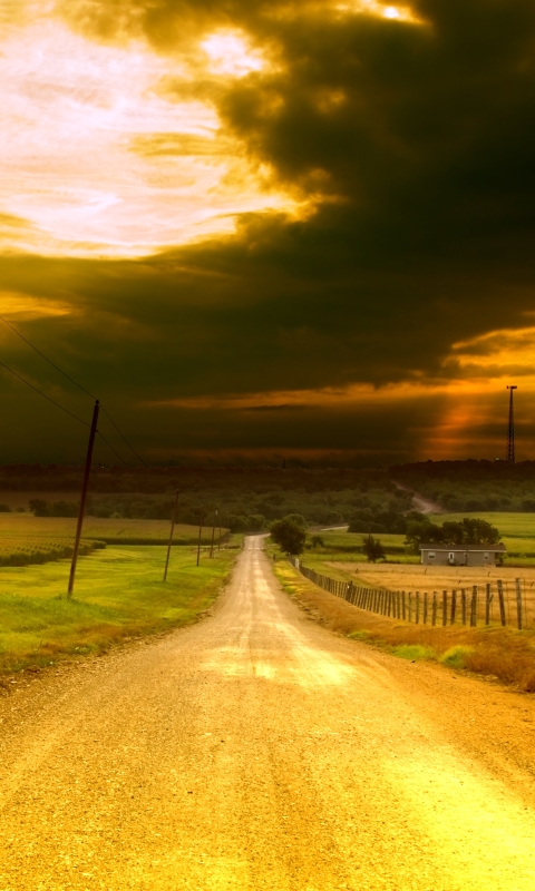 Download mobile wallpaper Sunset, Sun, Road, Field, Cloud, Photography for free.