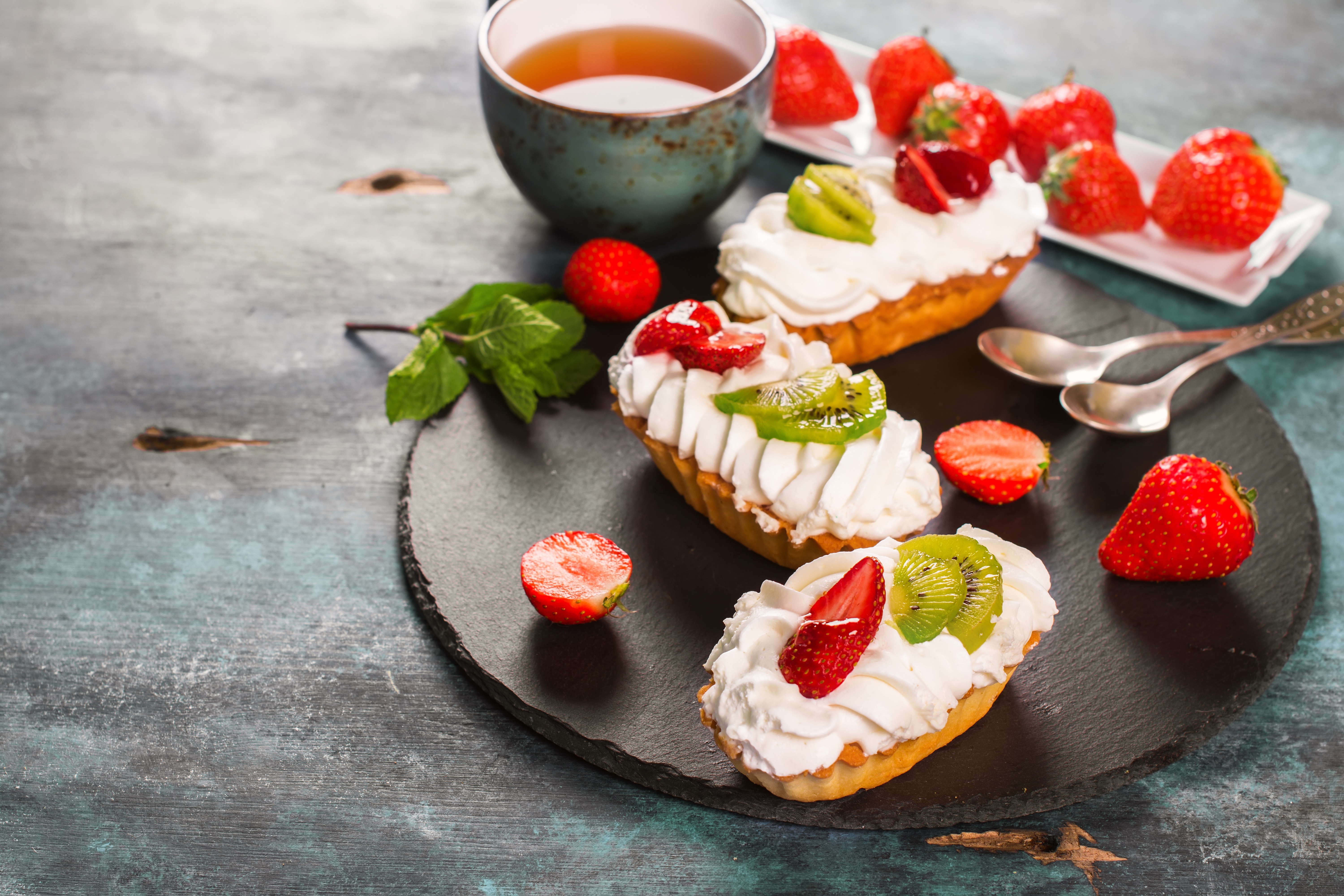 Download mobile wallpaper Food, Strawberry, Dessert, Still Life, Cream, Berry, Tea for free.