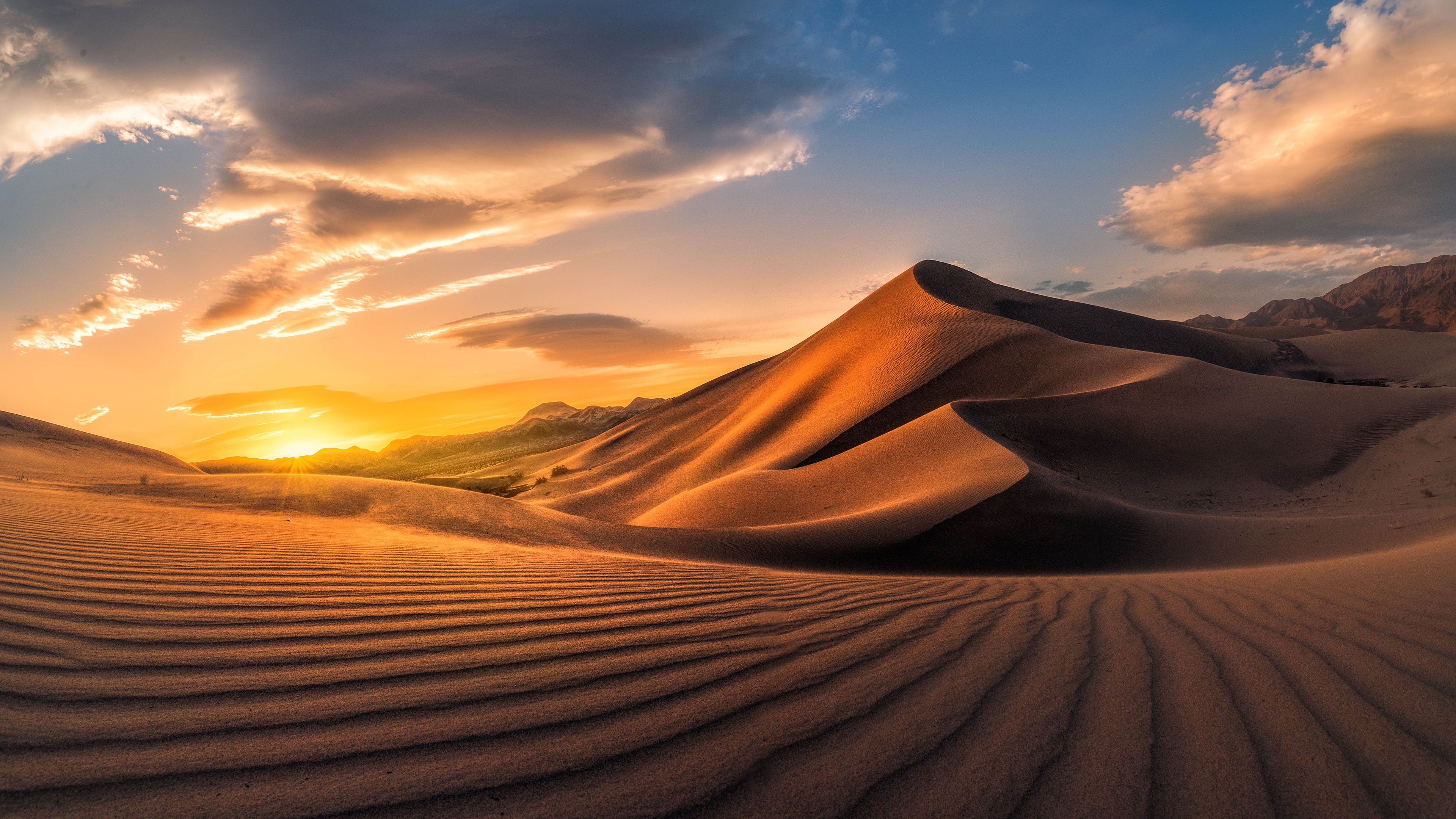 Download mobile wallpaper Nature, Sky, Sand, Desert, Sunrise, Earth, Dune, Cloud for free.