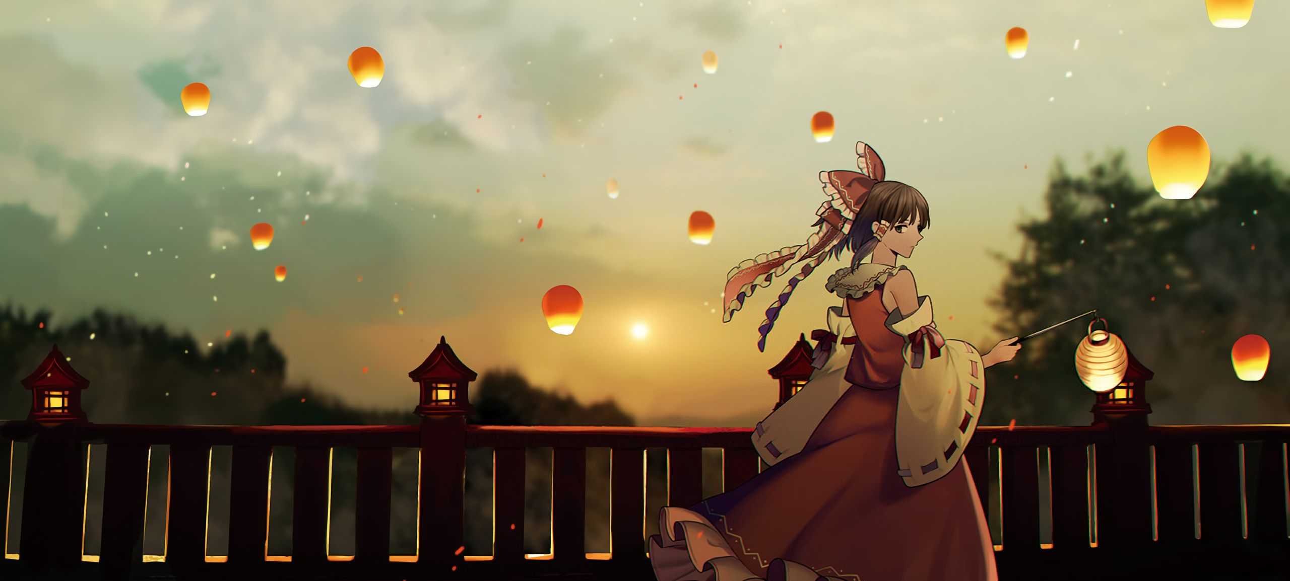 Download mobile wallpaper Anime, Lantern, Touhou, Reimu Hakurei for free.