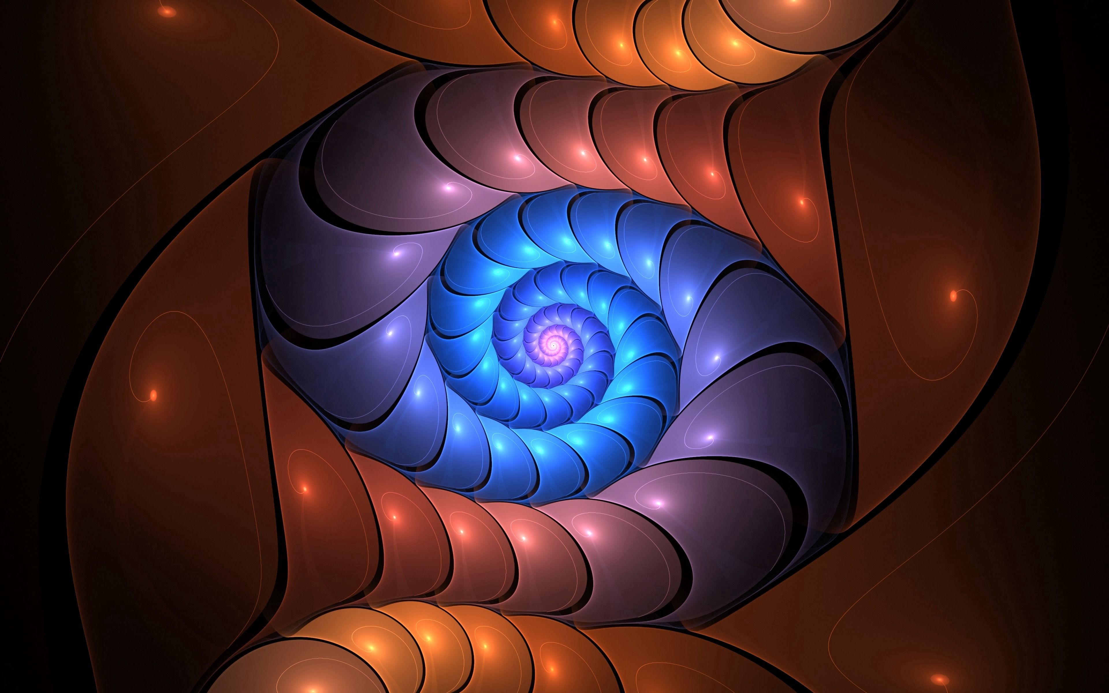 Download mobile wallpaper Motley, Involute, Spiral, Swirling, Multicolored, Glow, Abstract, Fractal for free.