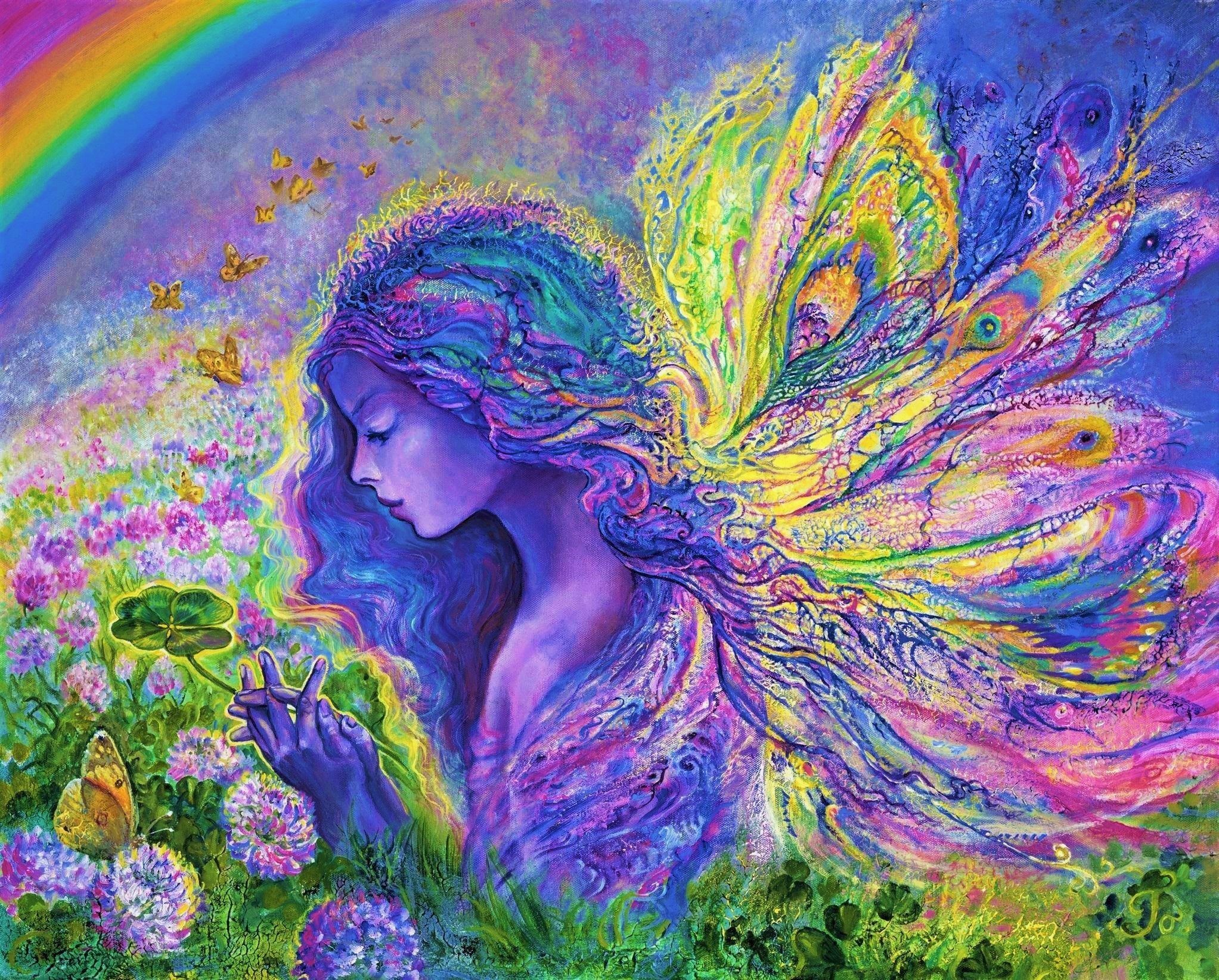 Free download wallpaper Rainbow, Flower, Colors, Wings, Colorful, Painting, Artistic, Fairy on your PC desktop