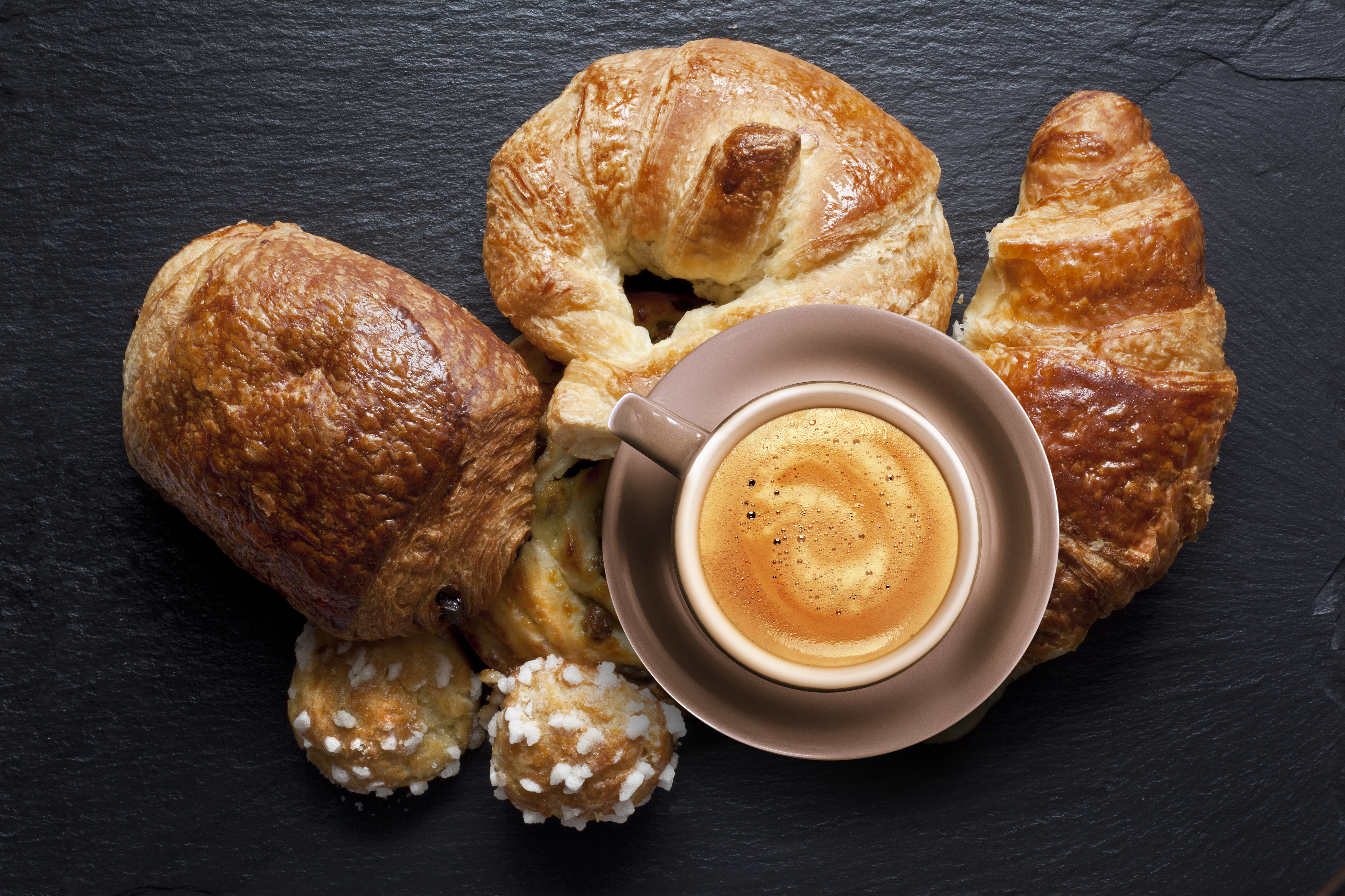 Download mobile wallpaper Food, Coffee, Cup, Breakfast, Croissant for free.