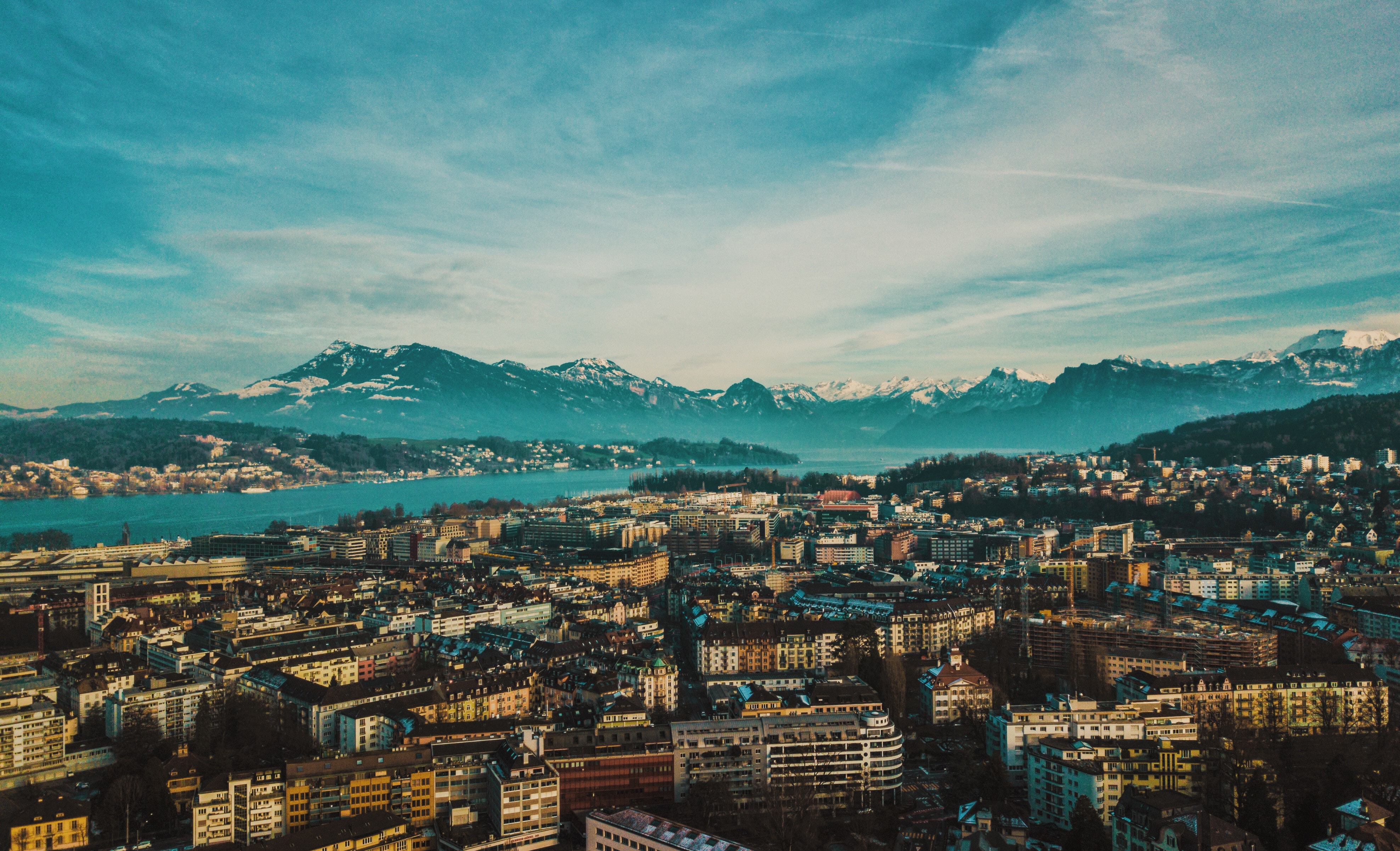 switzerland, cities, mountains, city, building, overview, review, lucerne