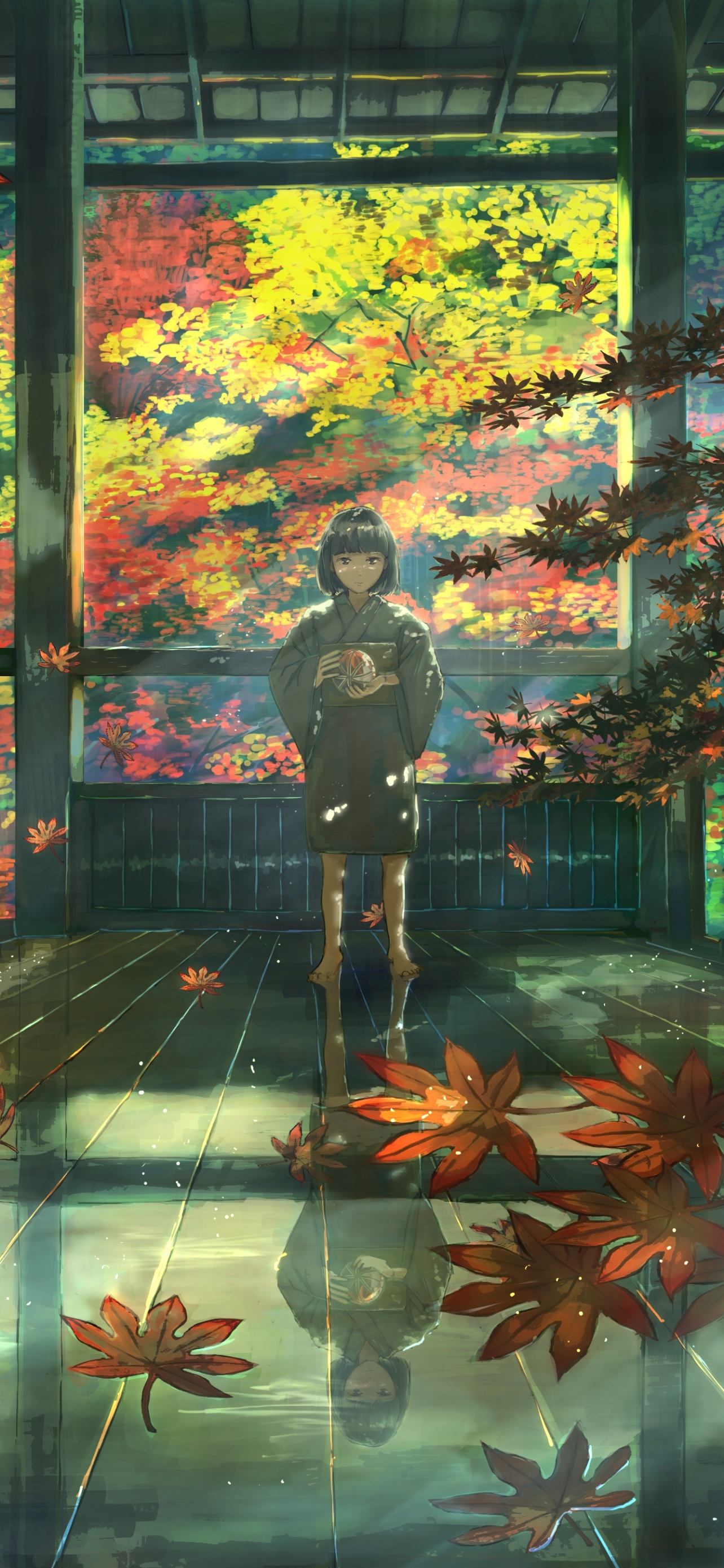 Download mobile wallpaper Anime, Reflection, Girl, Child, Kimono for free.