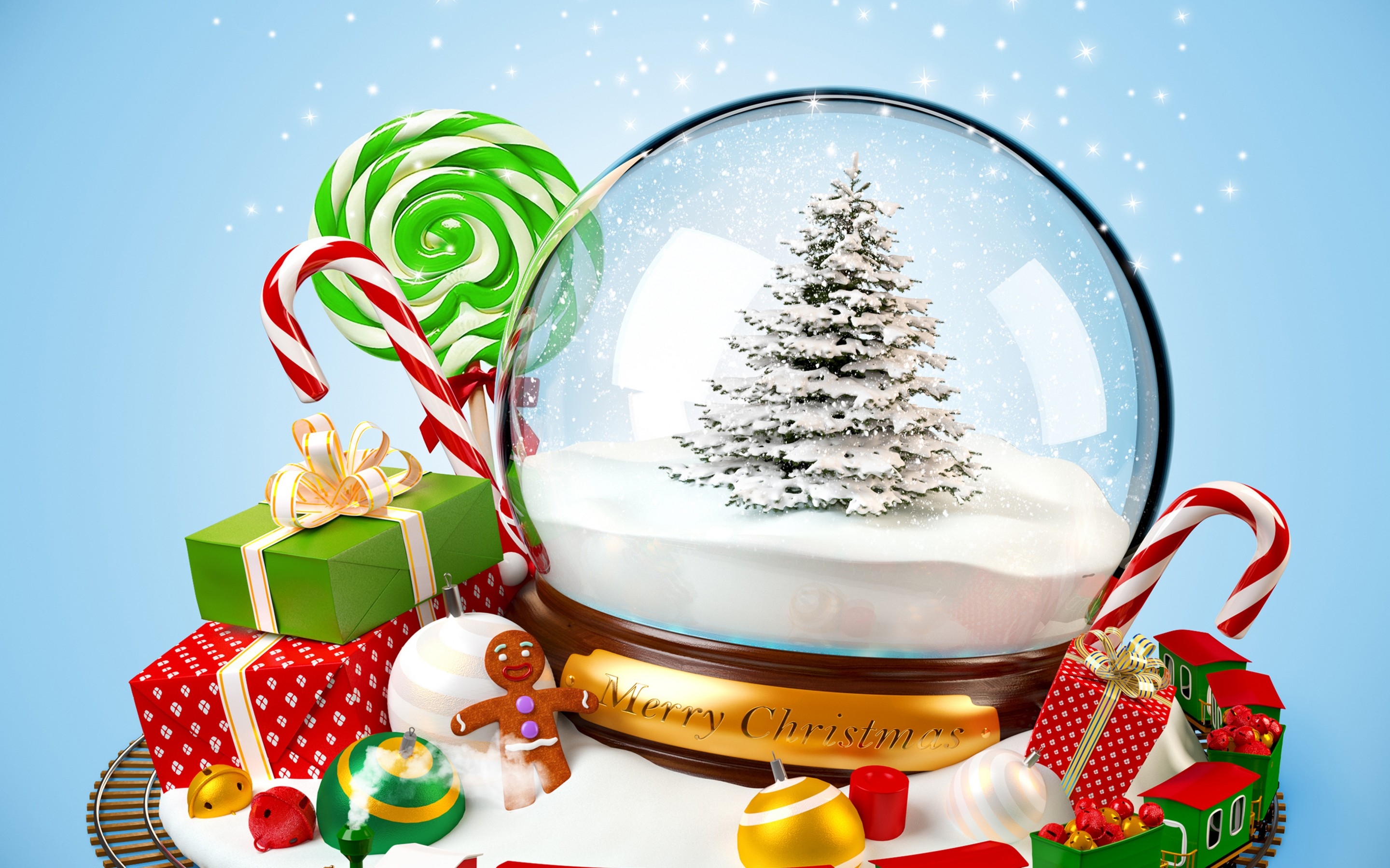 622082 descargar fondo de pantalla bola de nieve, día festivo, navidad, bastón de caramelo, adornos de navidad, regalo, feliz navidad: protectores de pantalla e imágenes gratis