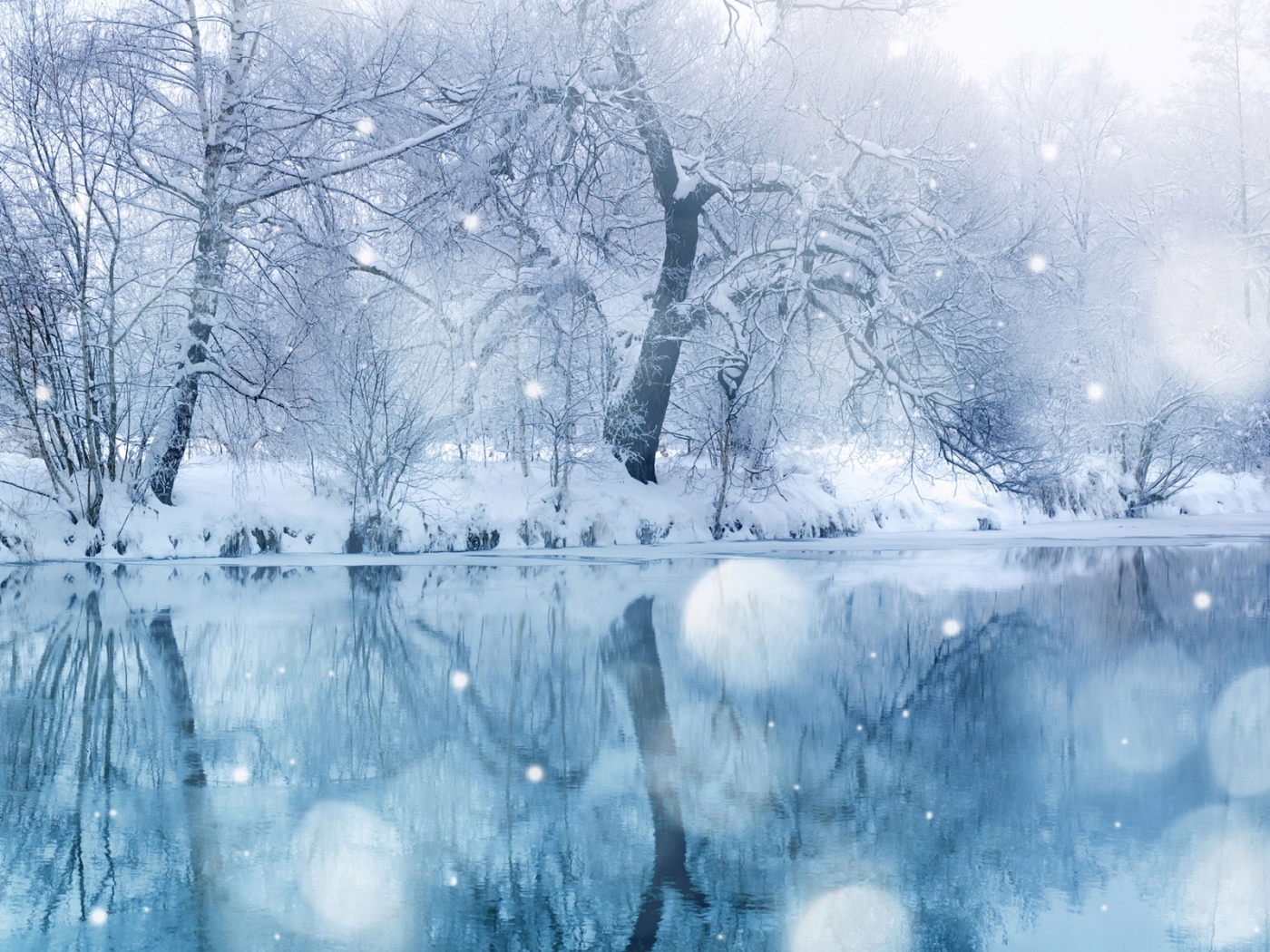 Скачать картинку Река, Снег, Деревья, Пейзаж в телефон бесплатно.