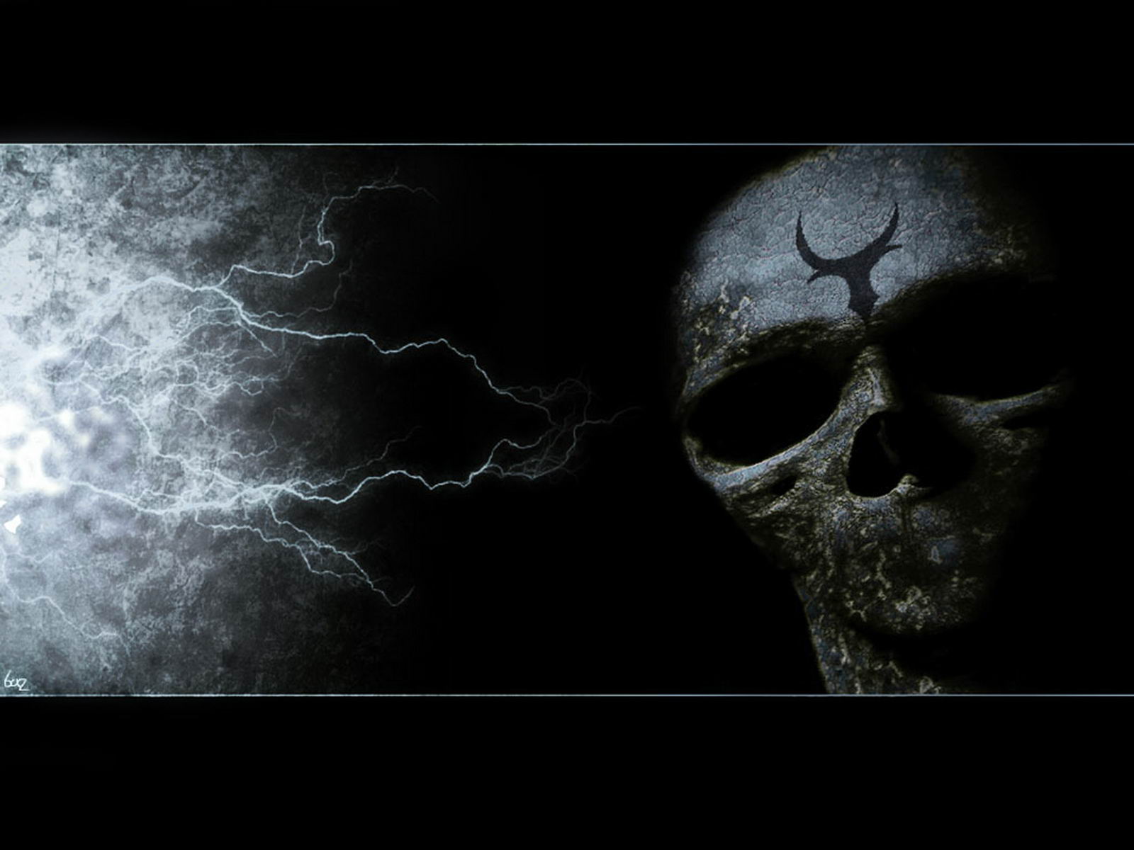 Download mobile wallpaper Lightning, Dark, Skull for free.