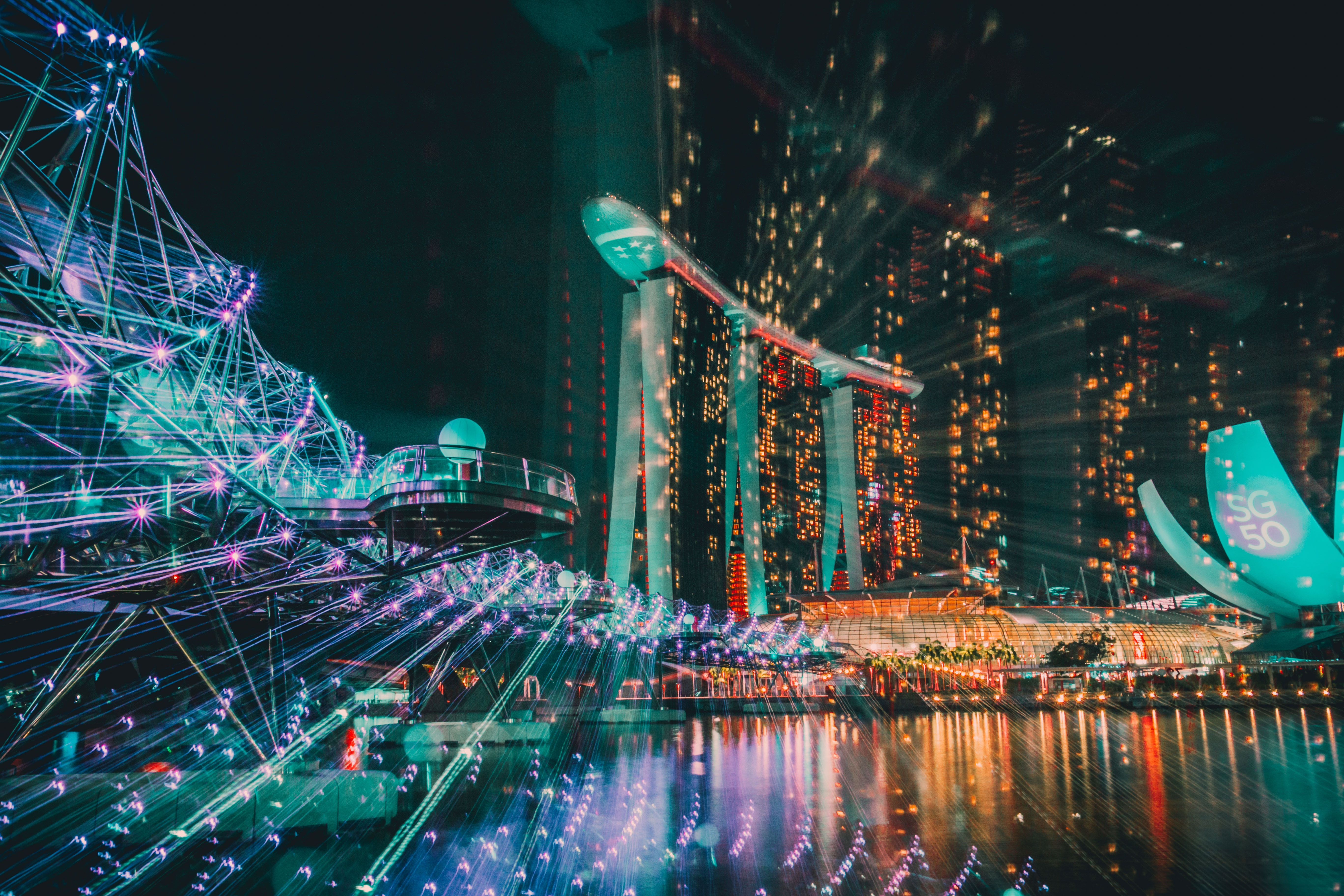 Téléchargez gratuitement l'image Structure, Singapour, Villes, Nuit sur le bureau de votre PC
