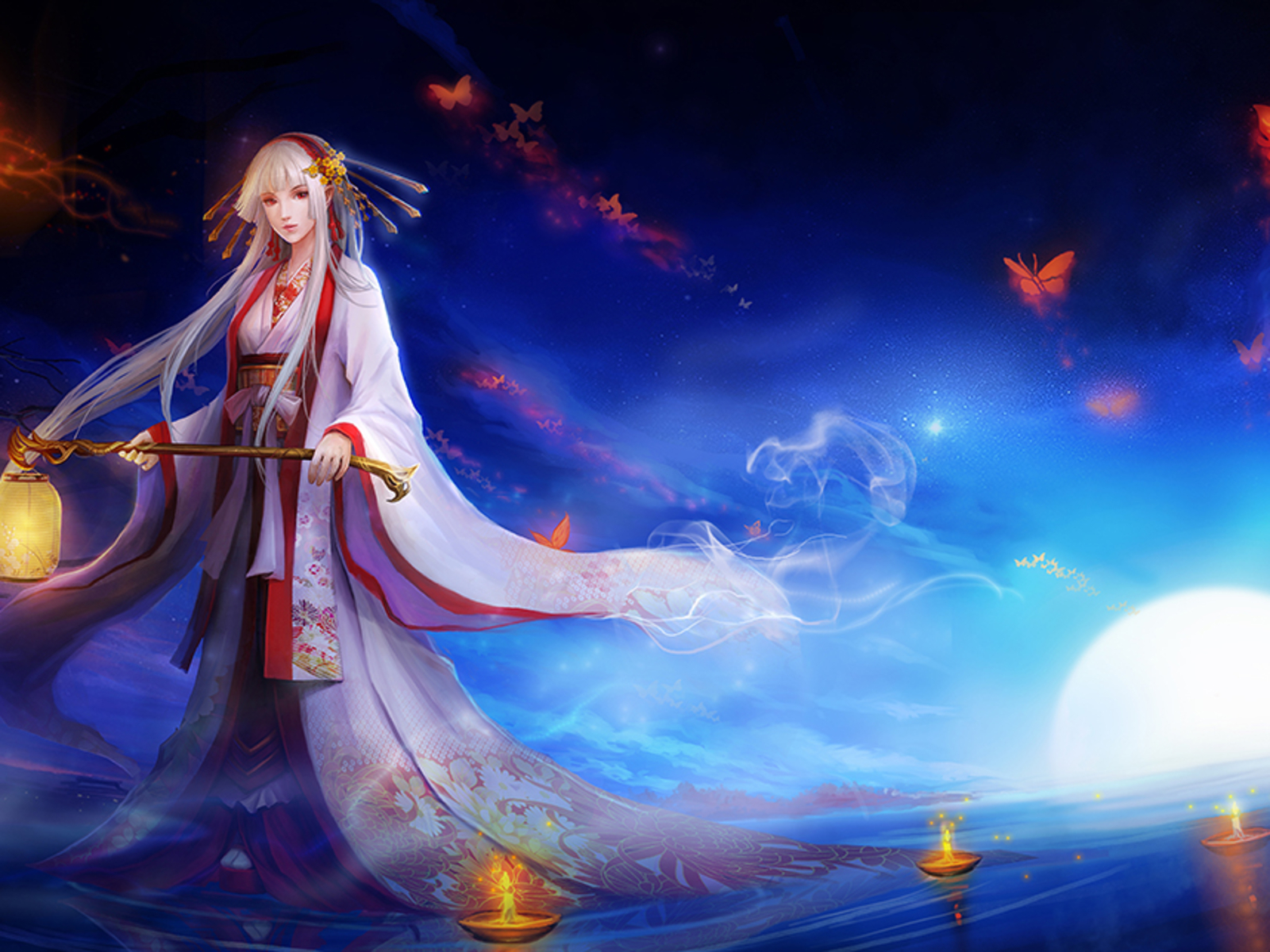 lantern, fantasy, oriental, kimono