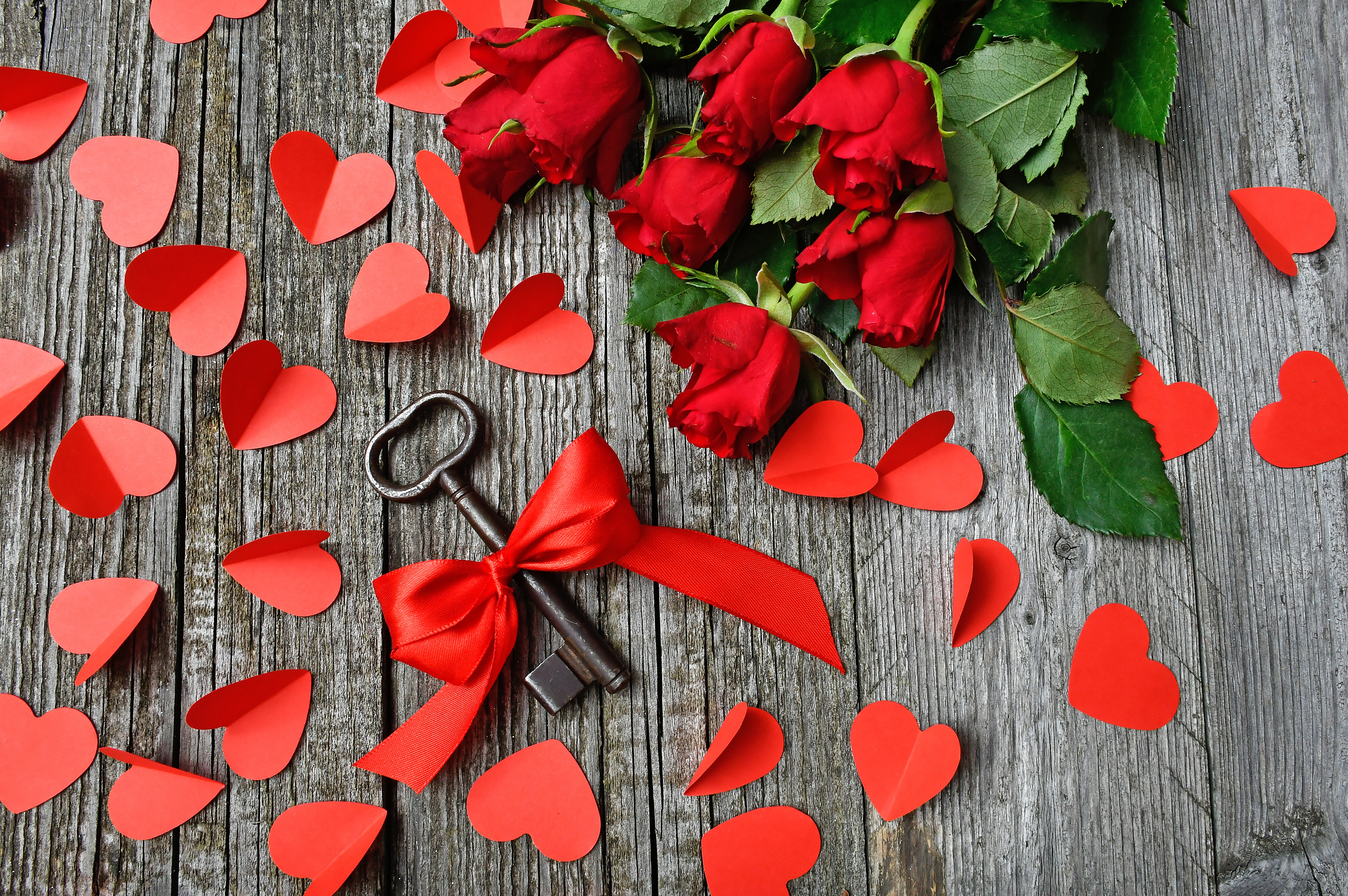 hearts, love, roses, tape, key HD wallpaper
