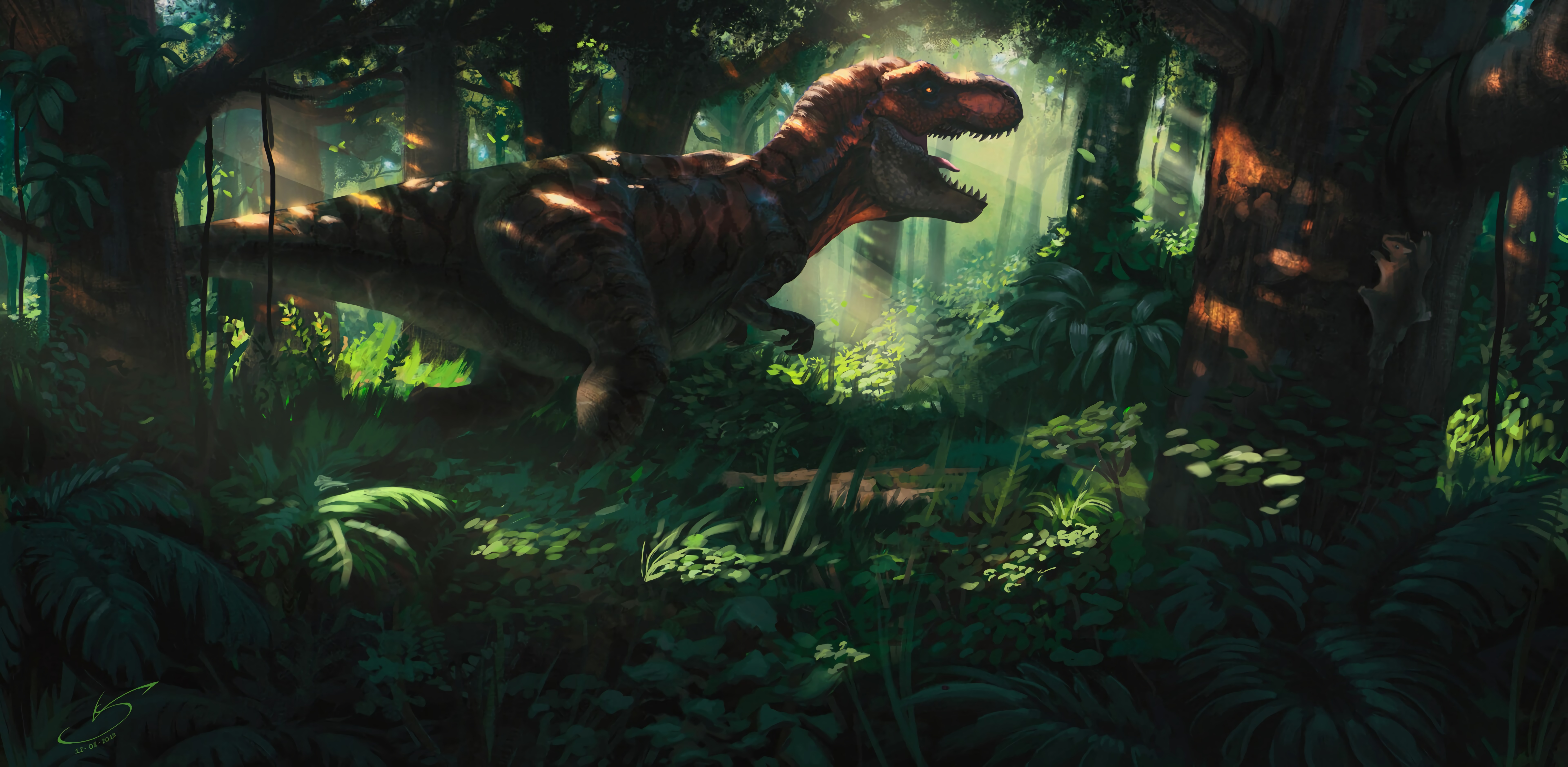 Cool Wallpapers art, jungle, forest, dinosaur, tyrannosaur, tyrannosaurus