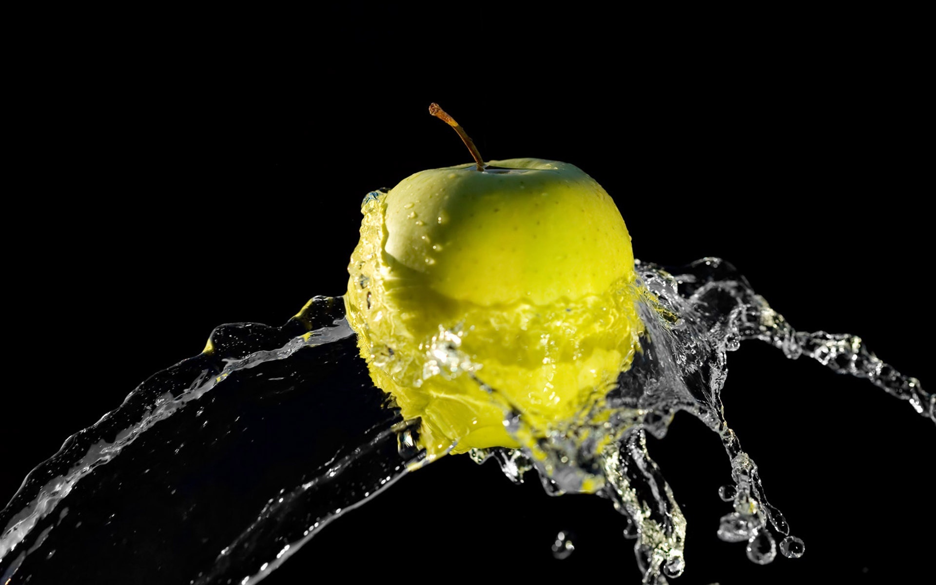 apples, fruits, water, background, black