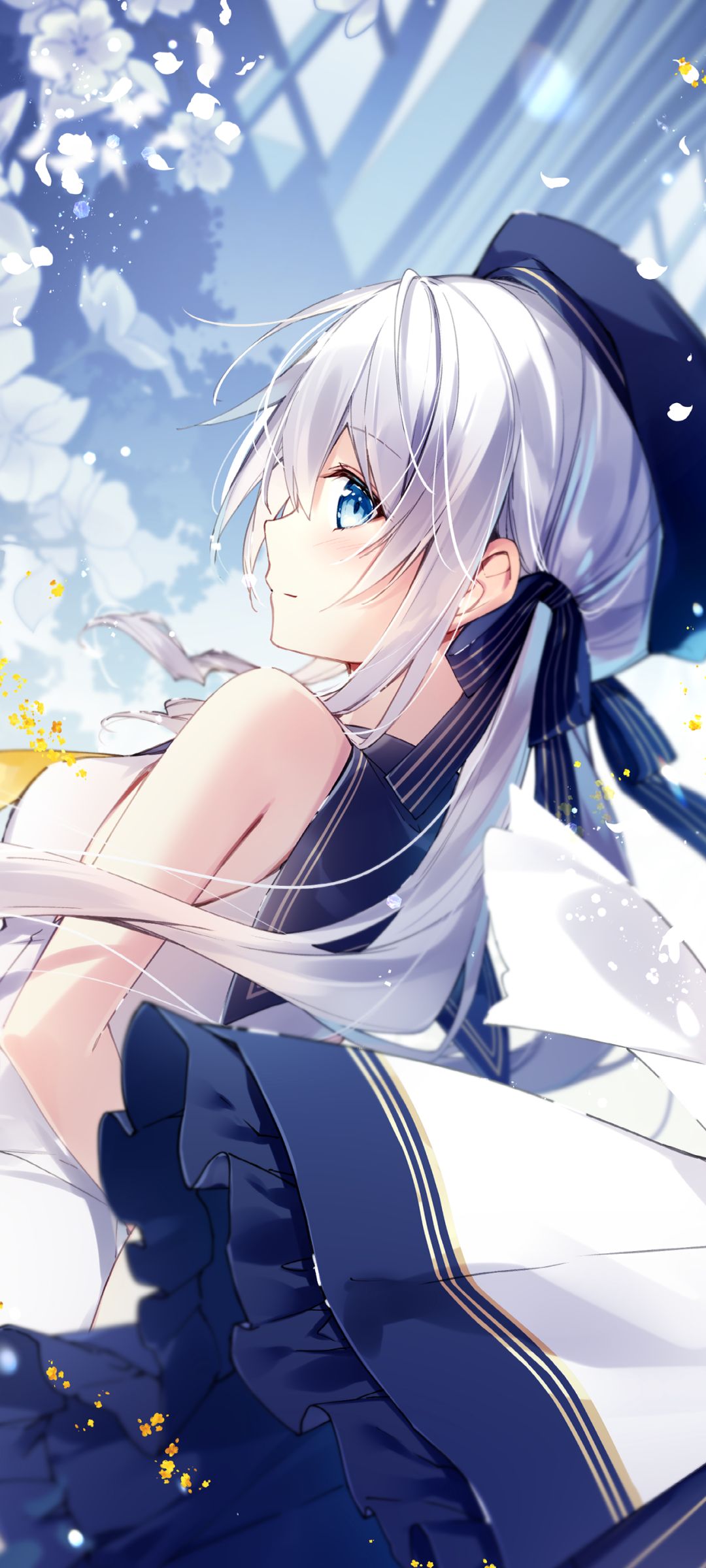 Download mobile wallpaper Anime, Girl, Blue Eyes, School Uniform, White Hair for free.