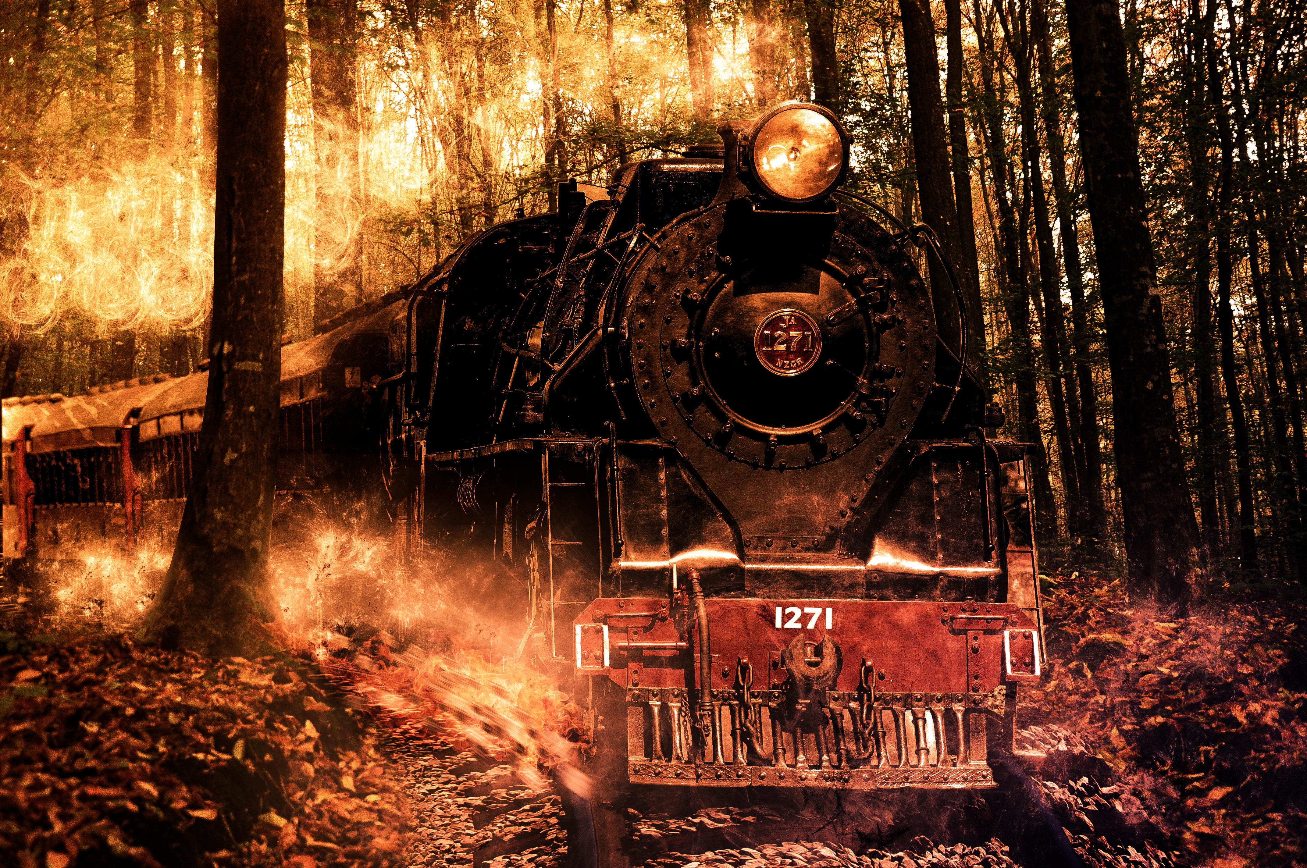 Laden Sie das Fantasie, Flamme, Zug, Lokomotive, Fahrzeuge-Bild kostenlos auf Ihren PC-Desktop herunter