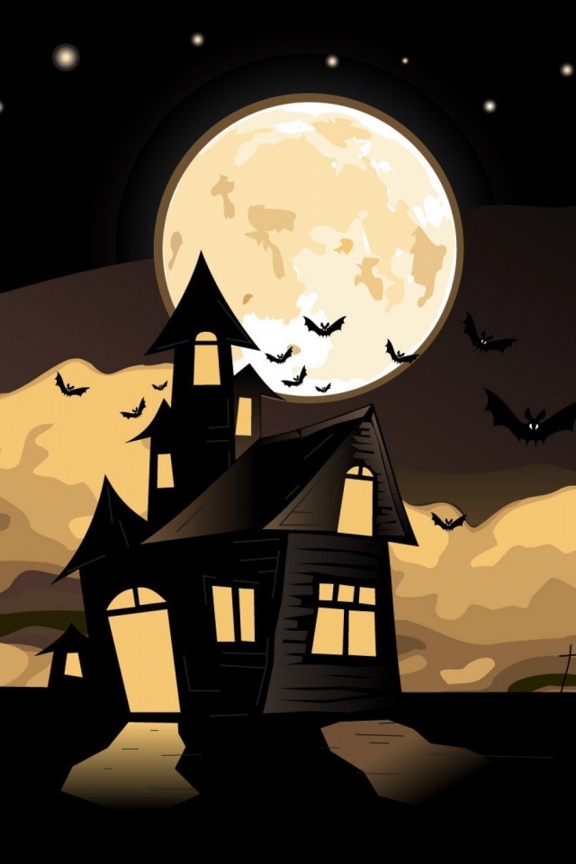 Download mobile wallpaper Stars, Night, Moon, Dark, House, Bat, 2D for free.