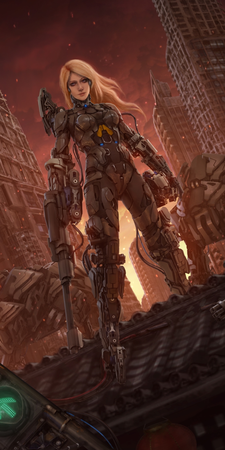 Download mobile wallpaper Weapon, Sci Fi, Blonde, Cyborg, Women Warrior, Woman Warrior for free.