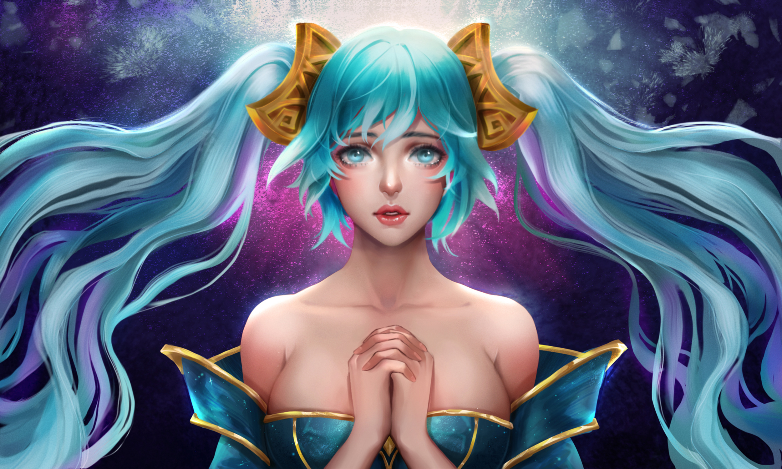 Download mobile wallpaper League Of Legends, Video Game, Long Hair, Aqua Eyes, Aqua Hair, Twintails, Sona (League Of Legends) for free.
