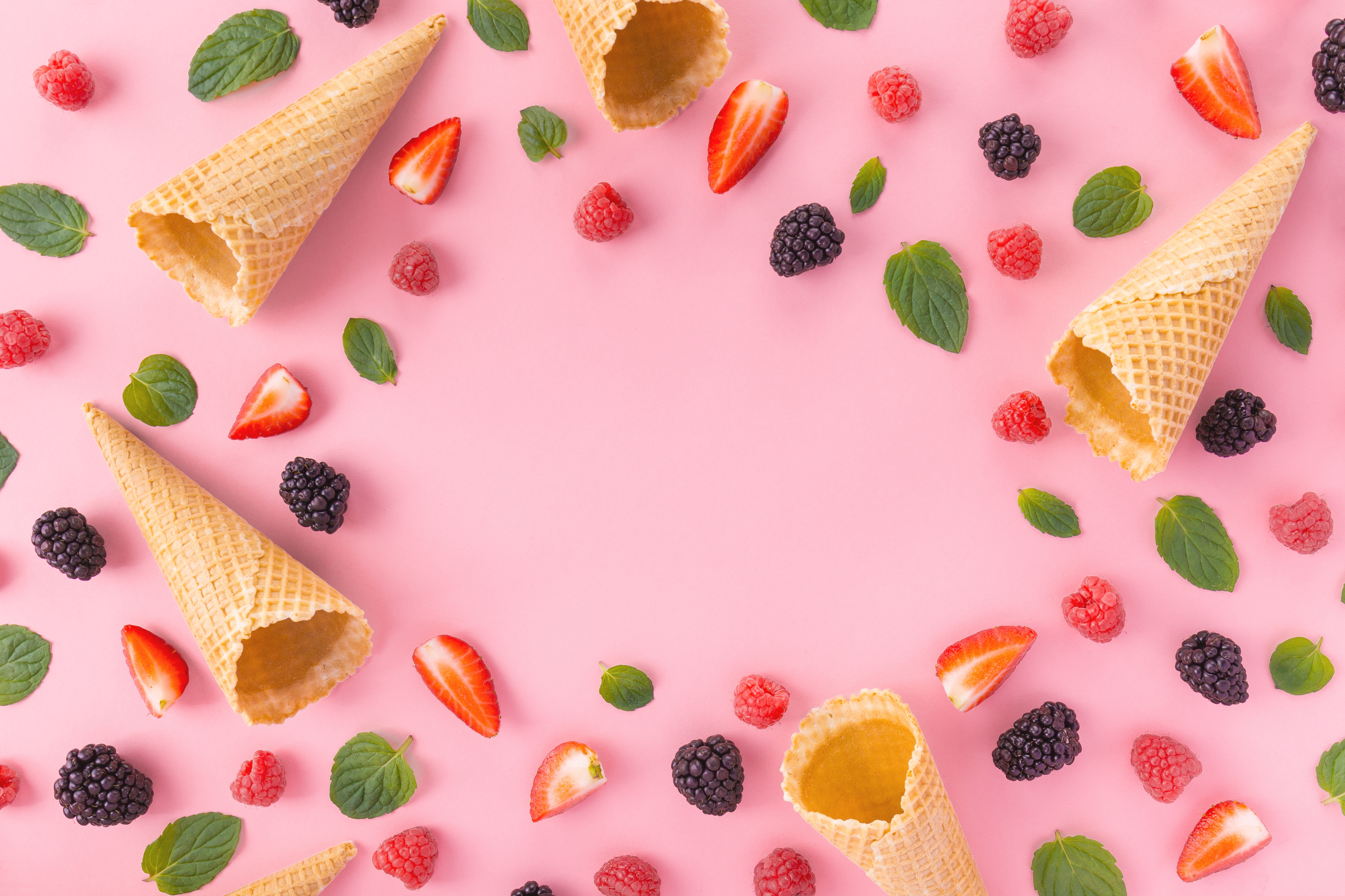 Free download wallpaper Food, Strawberry, Raspberry, Still Life, Blackberry, Berry, Fruit, Waffle Cone on your PC desktop