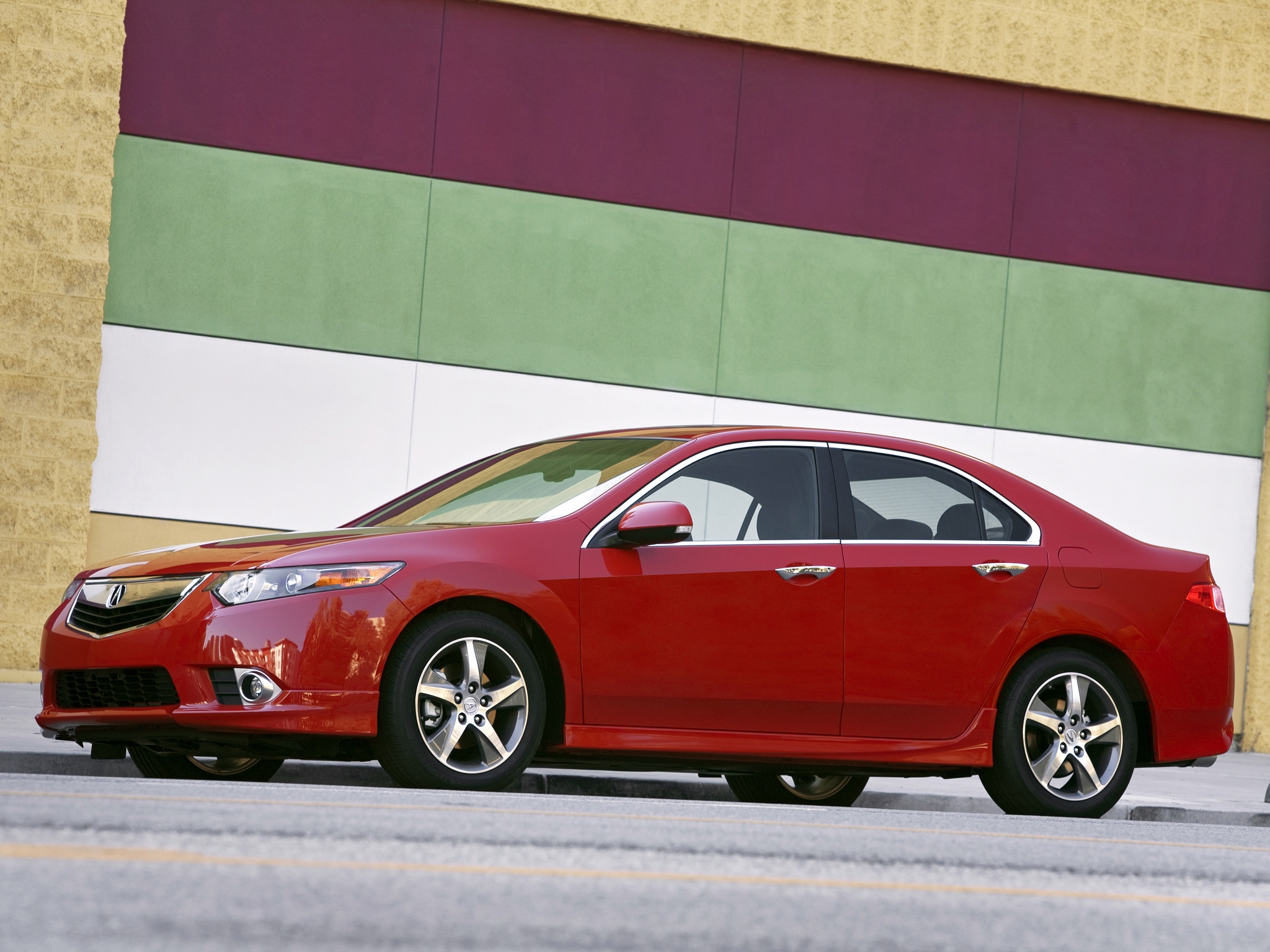 auto, acura, cars, red, asphalt, wall, side view, style, akura, 2011, tsx HD wallpaper