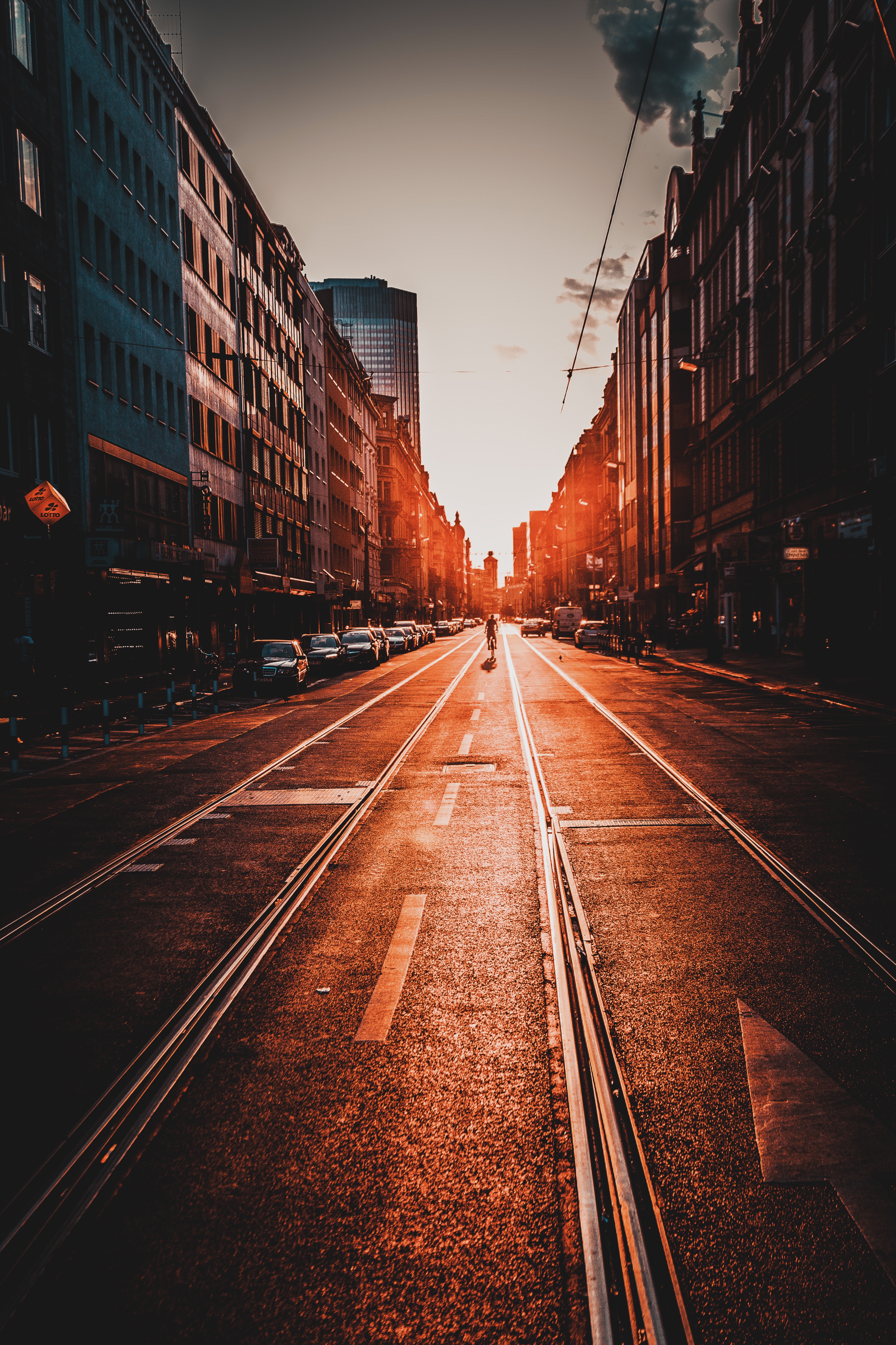 Download mobile wallpaper Road, Markup, City, Cities, Sunset for free.