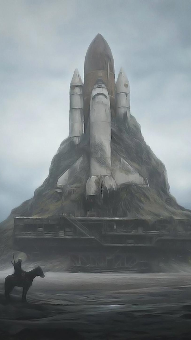 Download mobile wallpaper Landscape, Sci Fi, Post Apocalyptic, Space Shuttle for free.