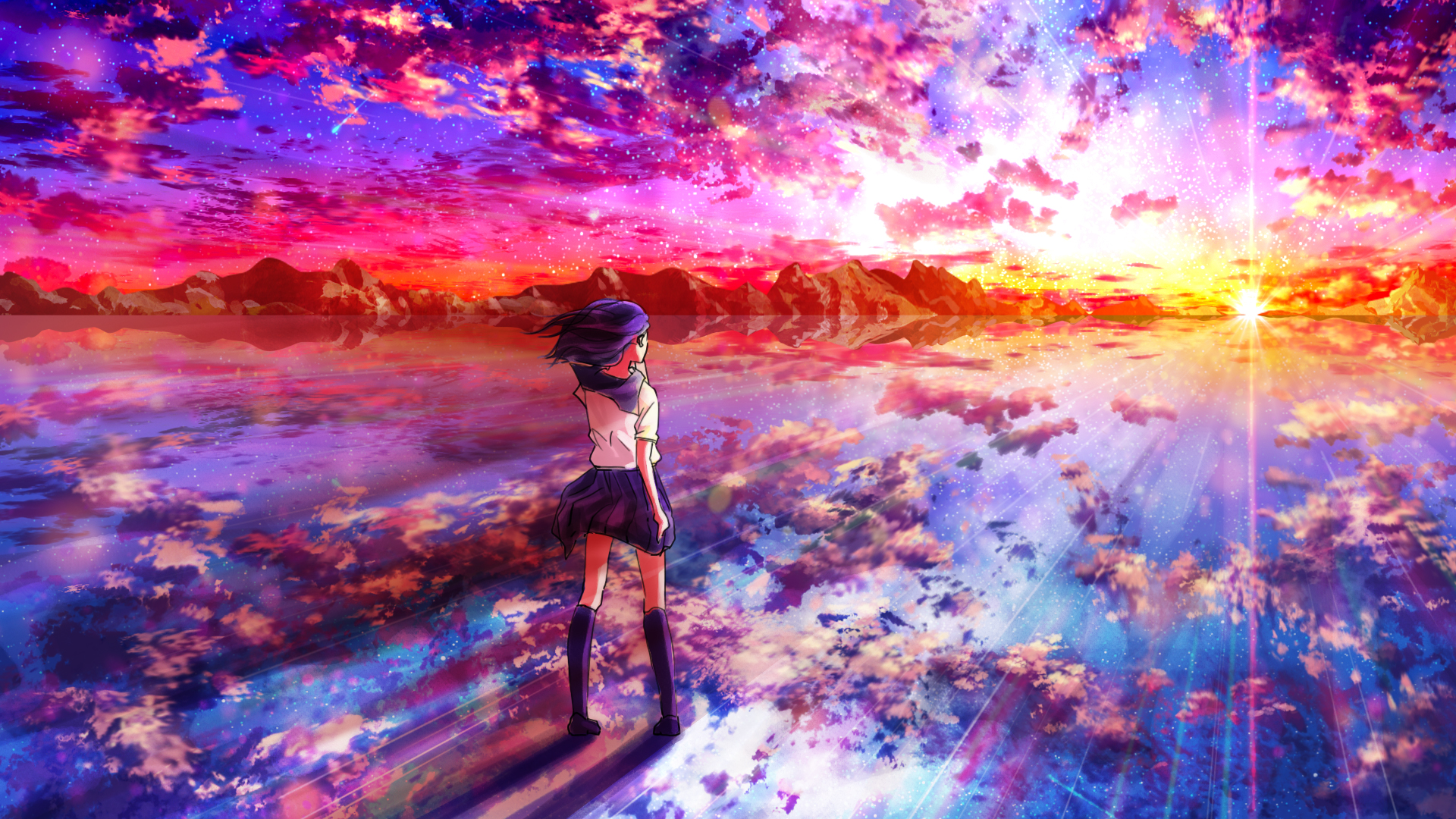Download mobile wallpaper Anime, Sunset, Girl, Cloud for free.