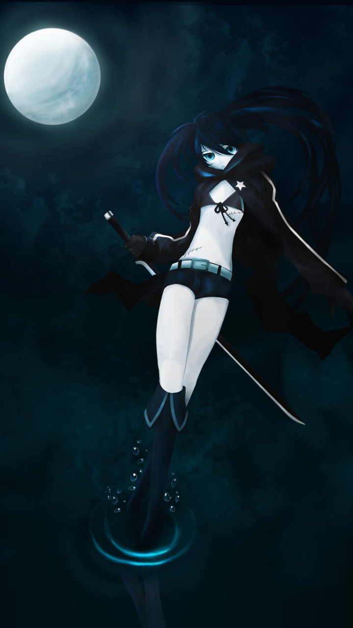 Download mobile wallpaper Anime, Moon, Black Rock Shooter, Dark for free.