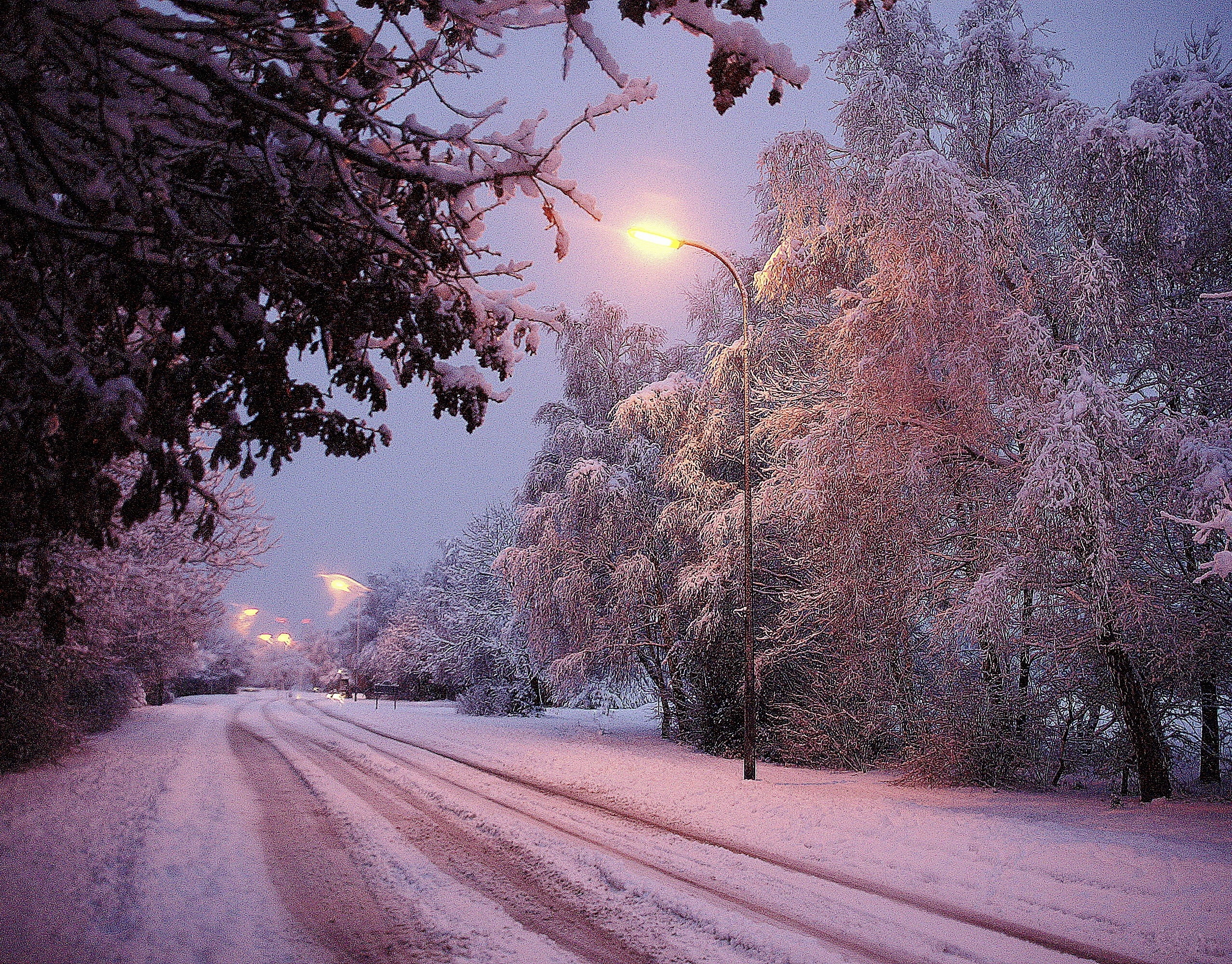 779362 завантажити картинку зима, фотографія, сутінки, земля, дорога, сніг, вуличне світло, дерево - шпалери і заставки безкоштовно
