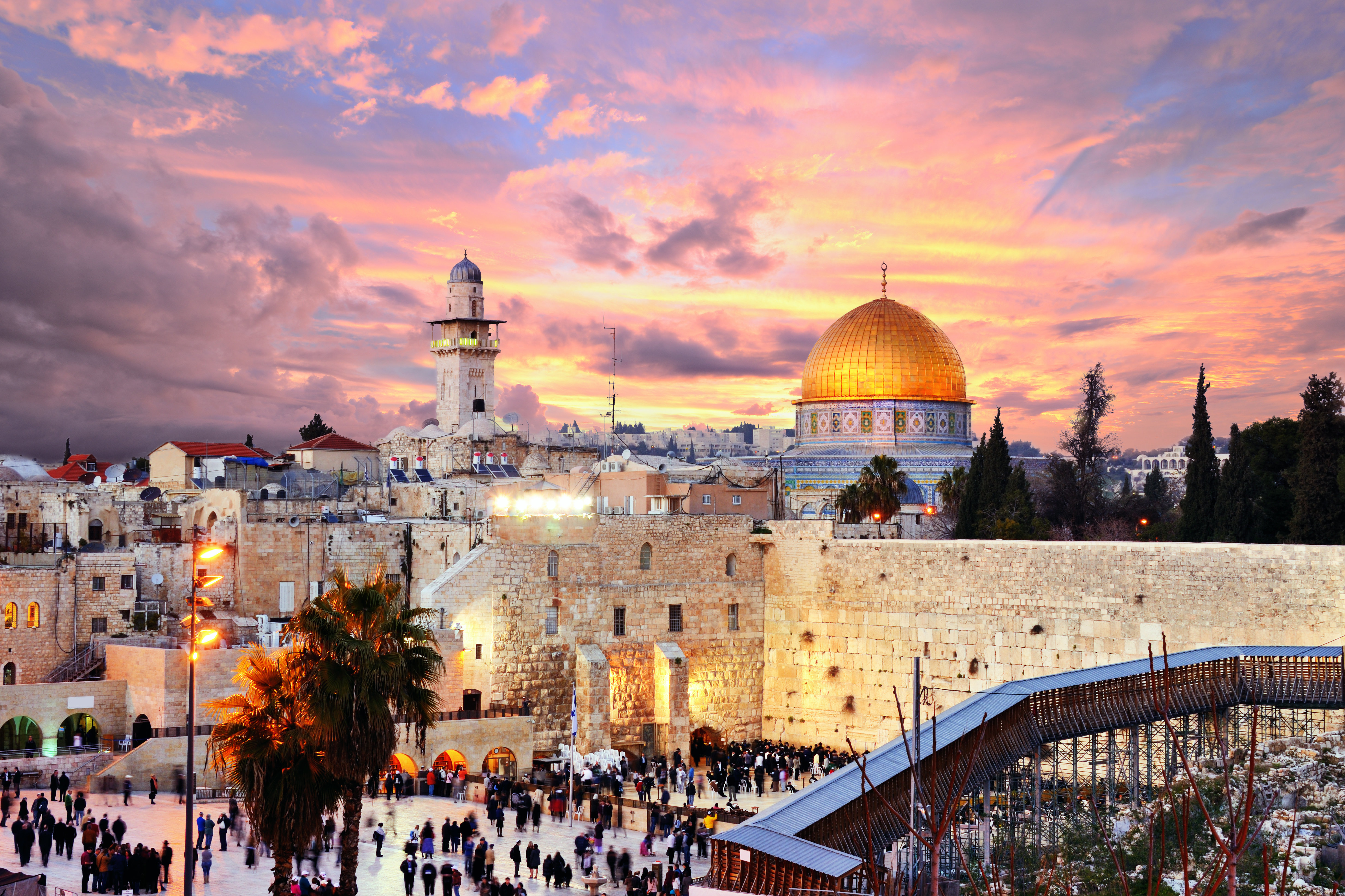 1528347 baixar imagens jerusalém, feito pelo homem, construção, cúpula, ouro, pôr do sol - papéis de parede e protetores de tela gratuitamente