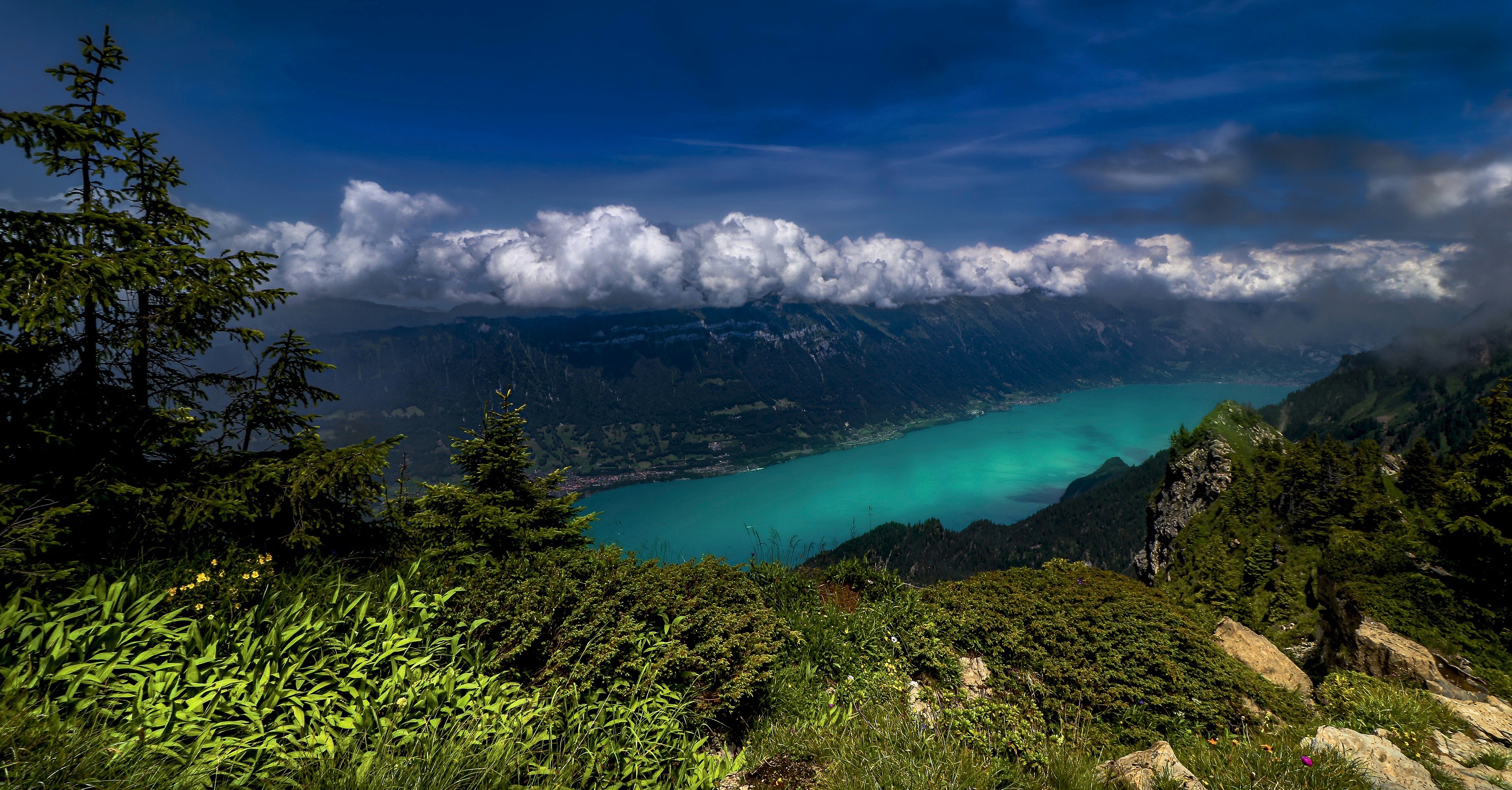 PCデスクトップに湖, 山, 地球, スイス, 山岳, クラウド, アルプス山, ベルナーアルプス, ブリエンツ湖画像を無料でダウンロード