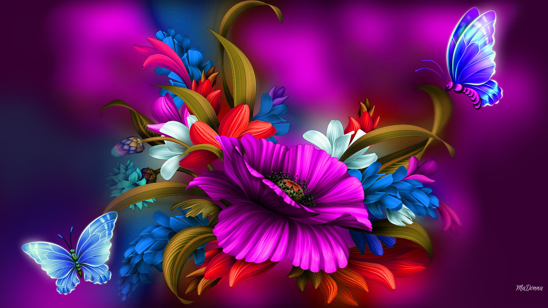 Скачать картинку Цветок, Цвета, Бабочка, Красочный, Весна, Художественные в телефон бесплатно.