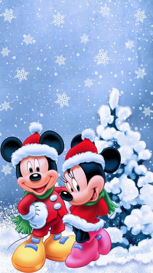 Download mobile wallpaper Snow, Christmas, Holiday, Santa Hat, Disney, Mickey Mouse, Minnie Mouse for free.