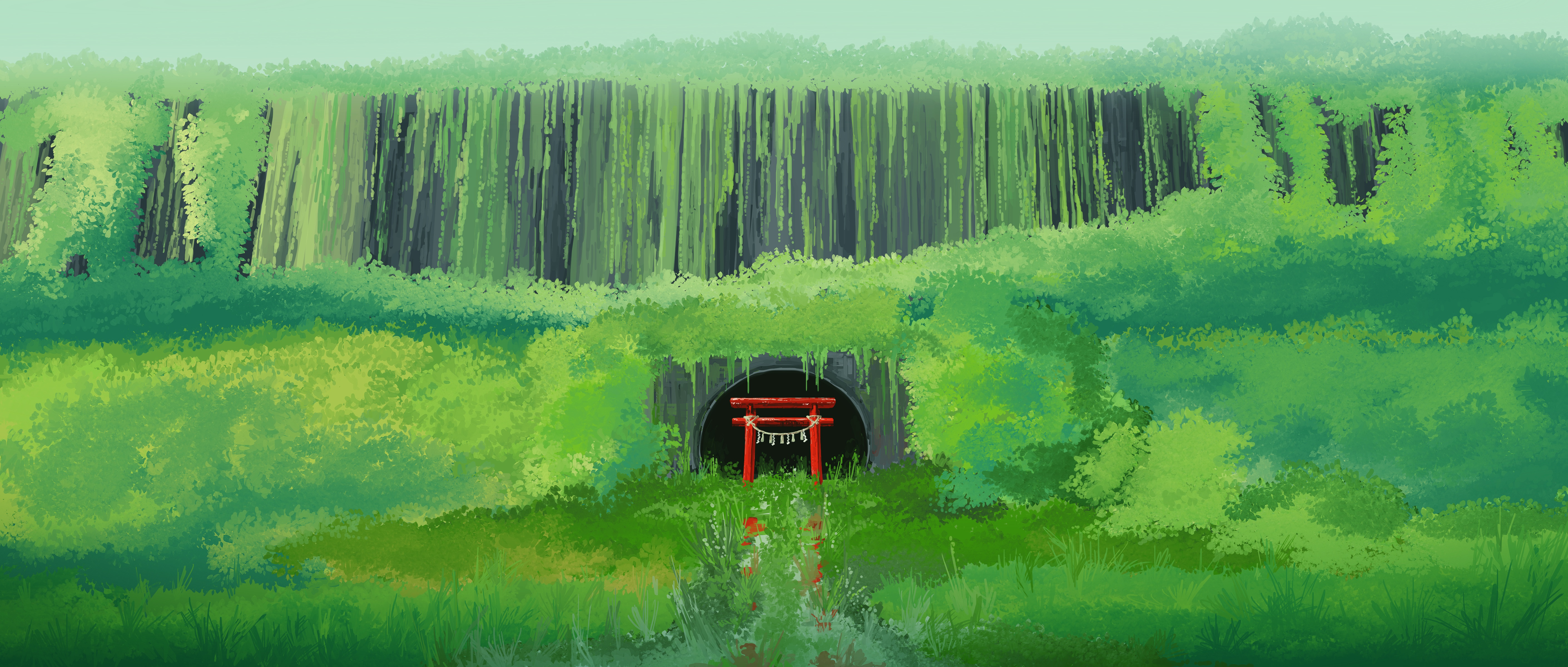 Download mobile wallpaper Anime, Nature, Torii, Original, Greenery for free.