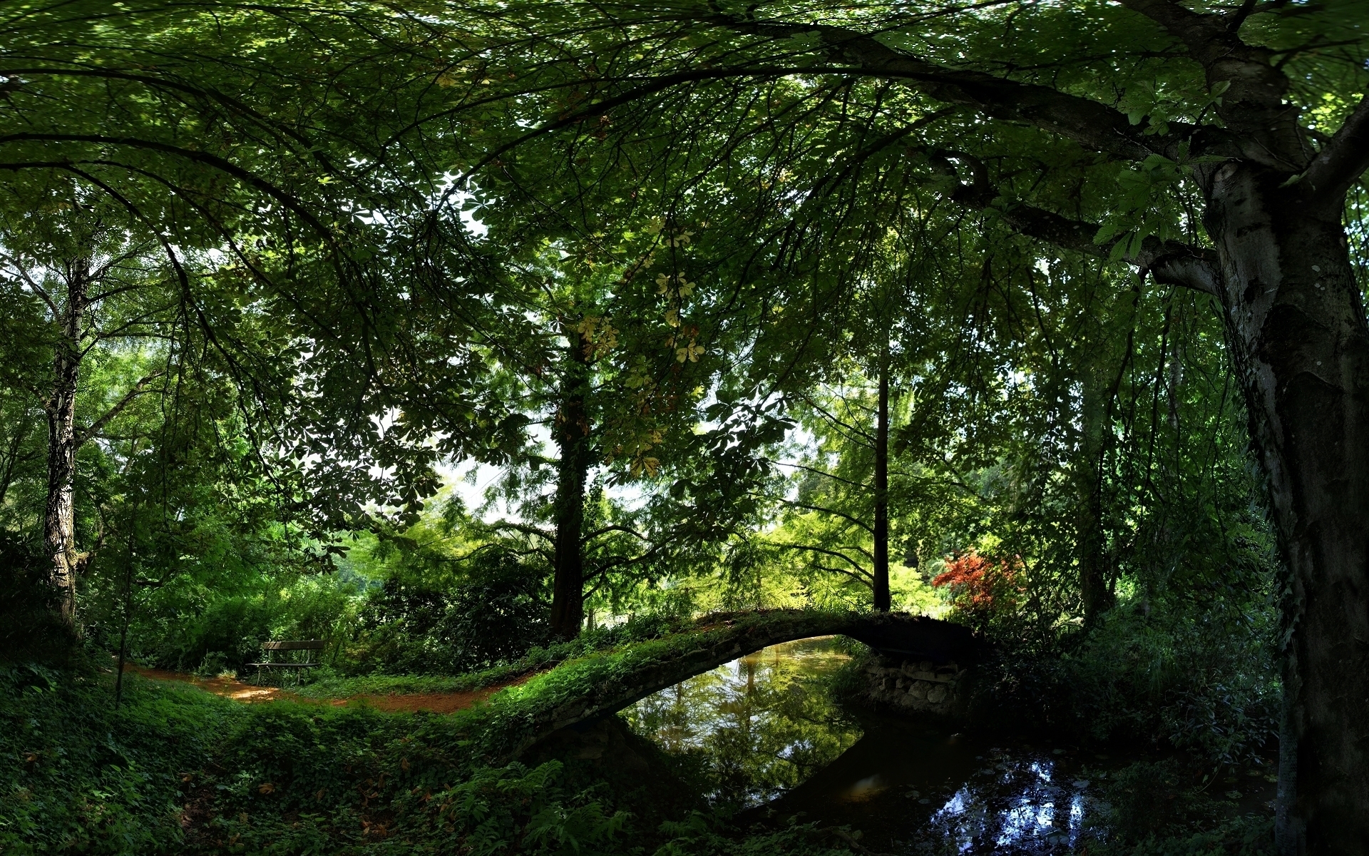 Download mobile wallpaper Rivers, Landscape, Trees, Bridges for free.