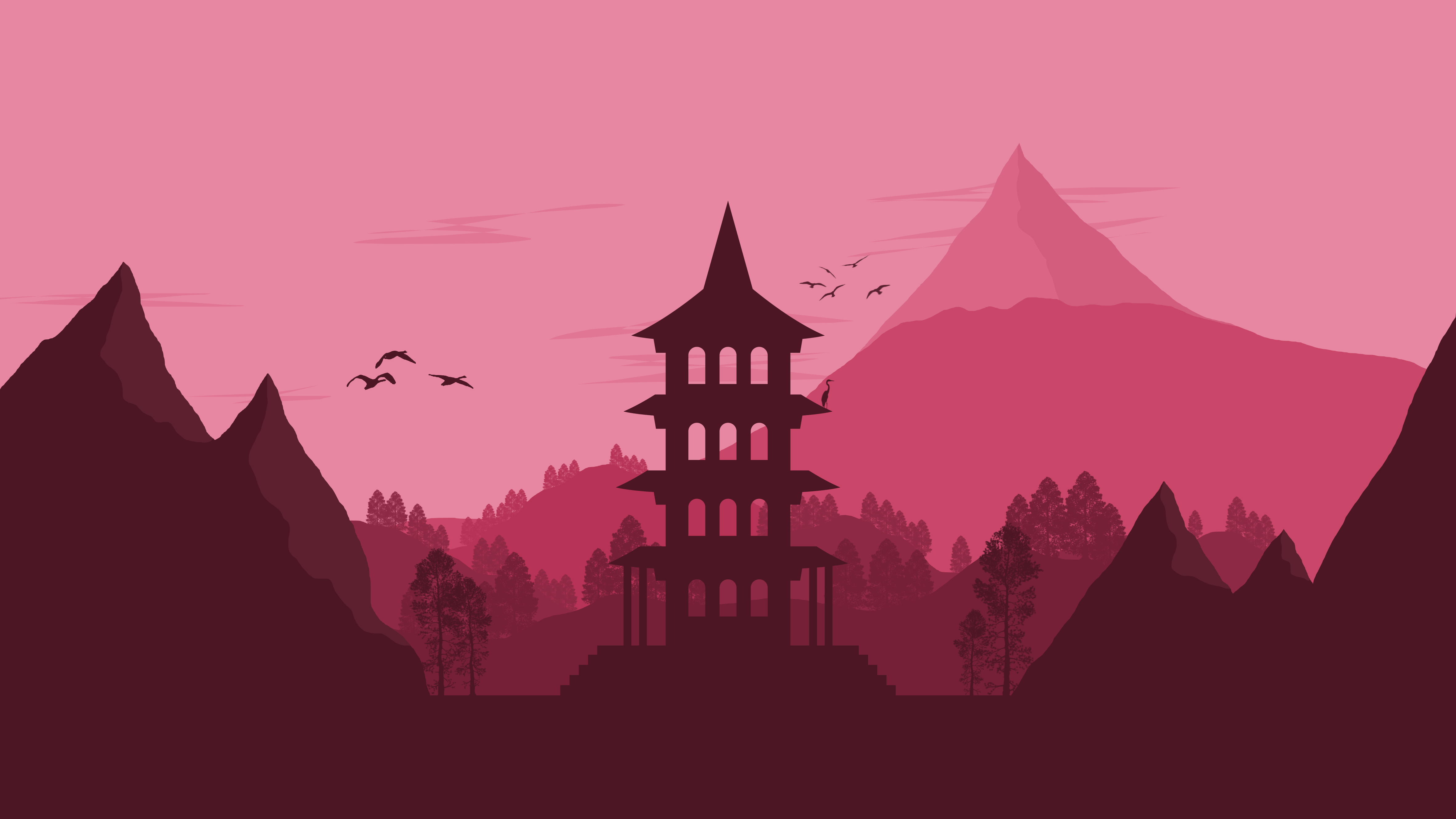 Free download wallpaper Landscape, Pagoda, Artistic, Japanese on your PC desktop