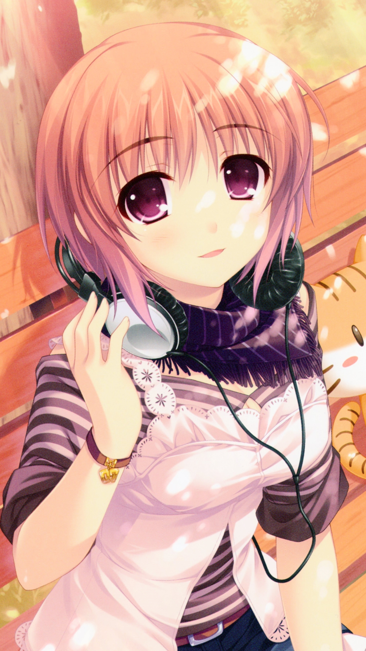Download mobile wallpaper Anime, Headphones, Blonde, Brown Eyes, Short Hair for free.