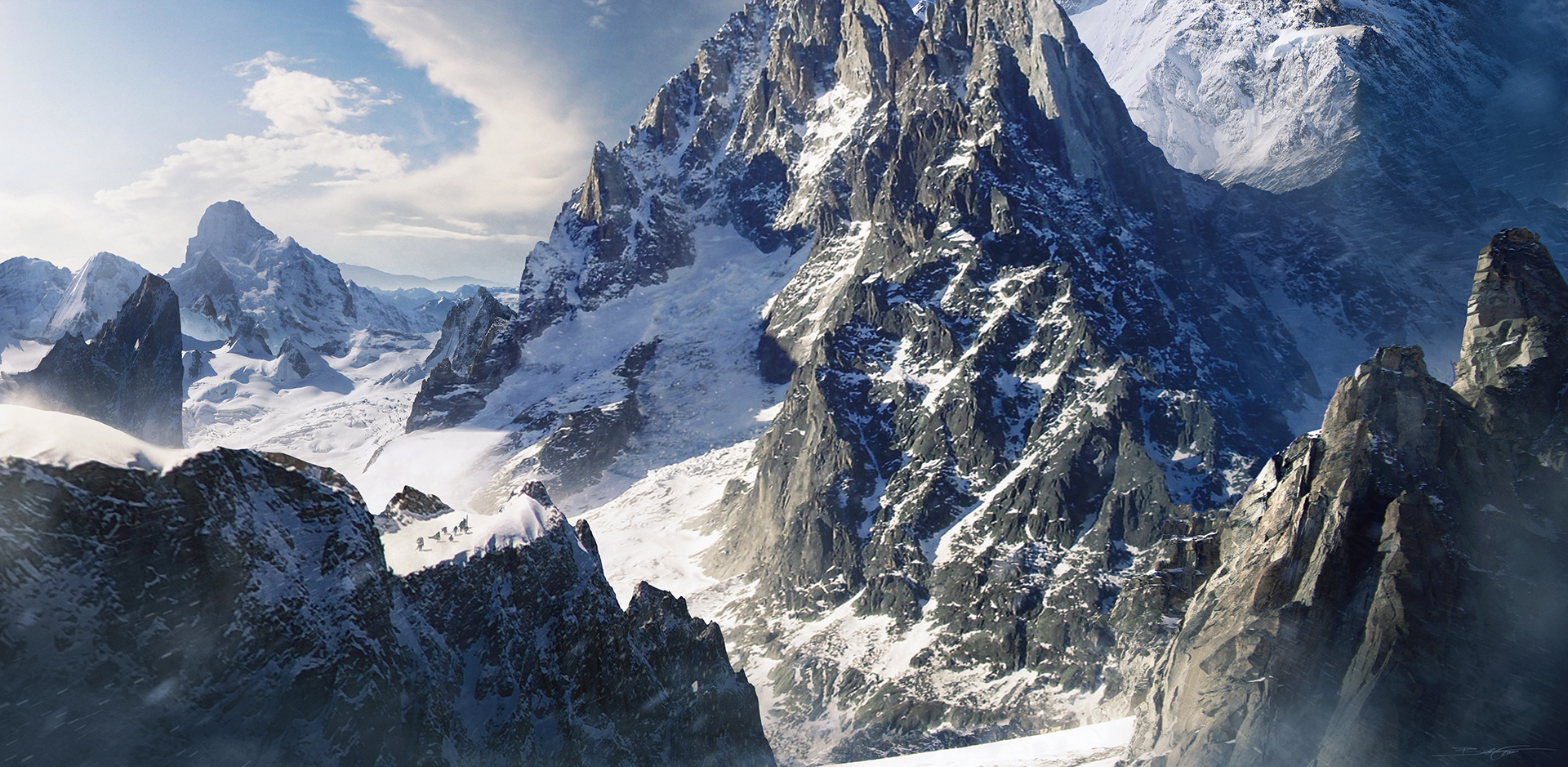 Laden Sie das Landschaft, Fantasie, Schnee, Gebirge-Bild kostenlos auf Ihren PC-Desktop herunter