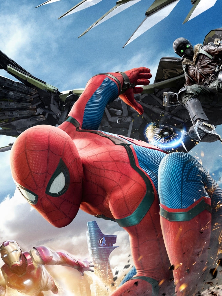 Download mobile wallpaper Spider Man, Iron Man, Movie, Vulture (Marvel Comics), Tom Holland, Spider Man: Homecoming for free.