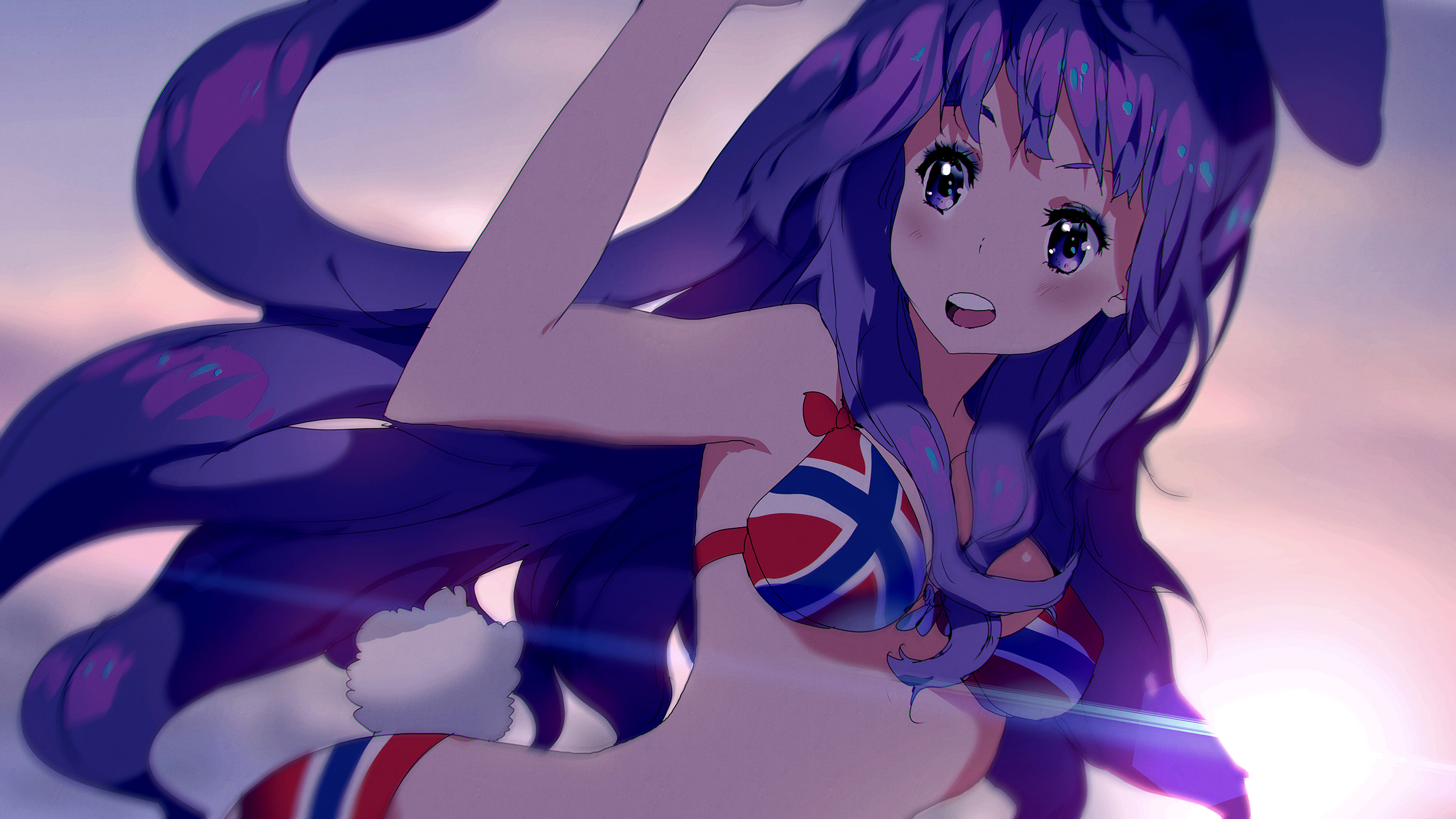 Free download wallpaper Anime, Sunset, Original, Bikini, Purple Hair on your PC desktop