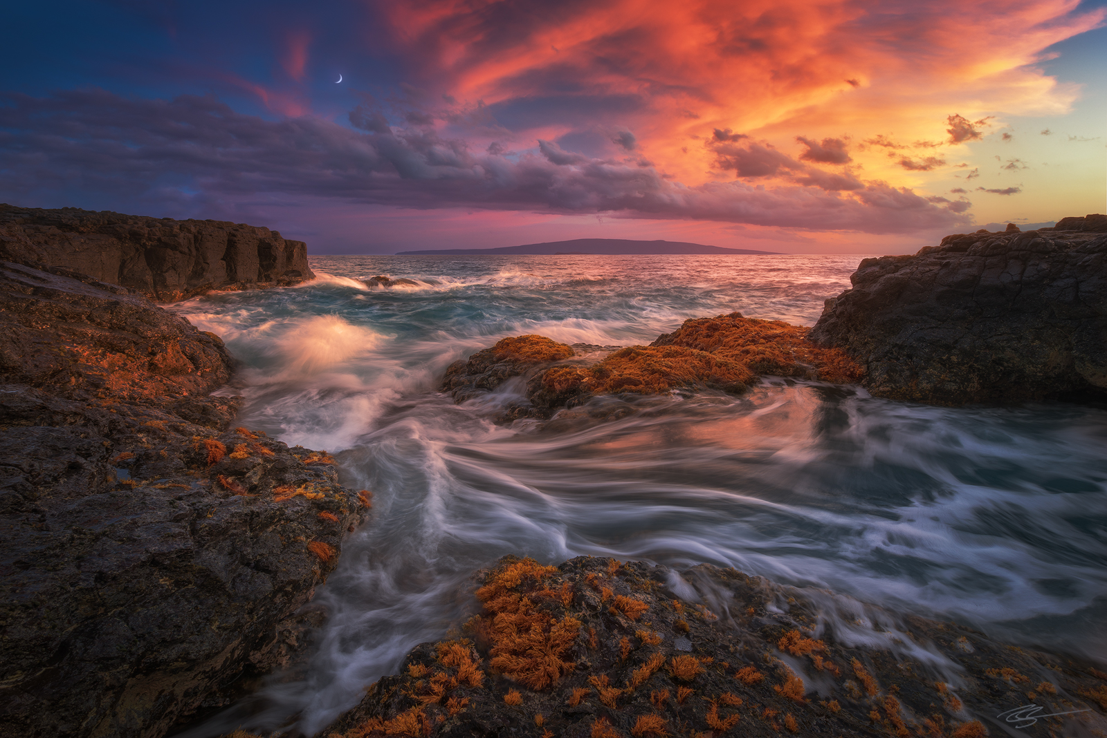 Download mobile wallpaper Sunset, Sea, Ocean, Earth, Hawaii, Coastline for free.