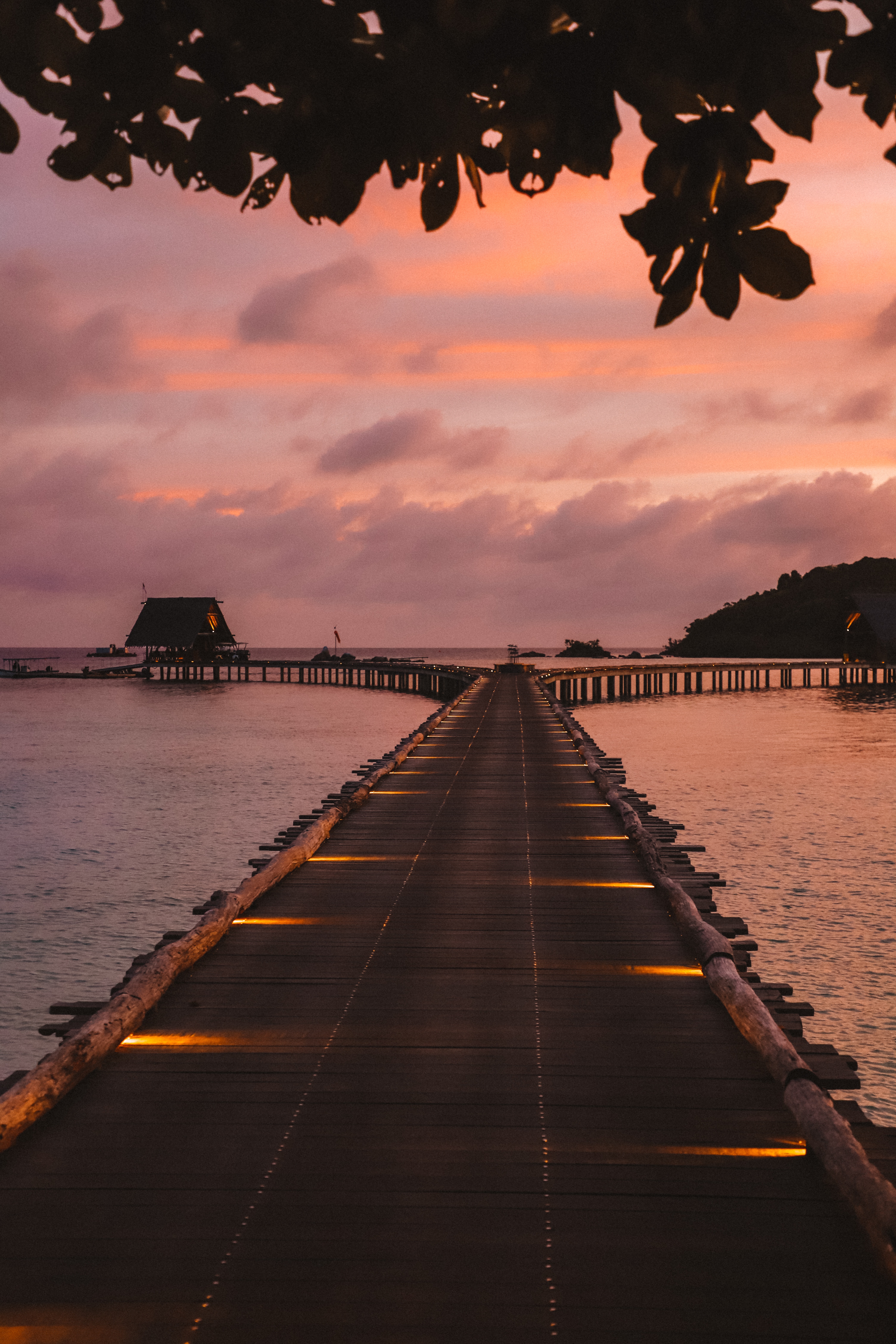 sky, pier, nature, sunset, sea HD wallpaper