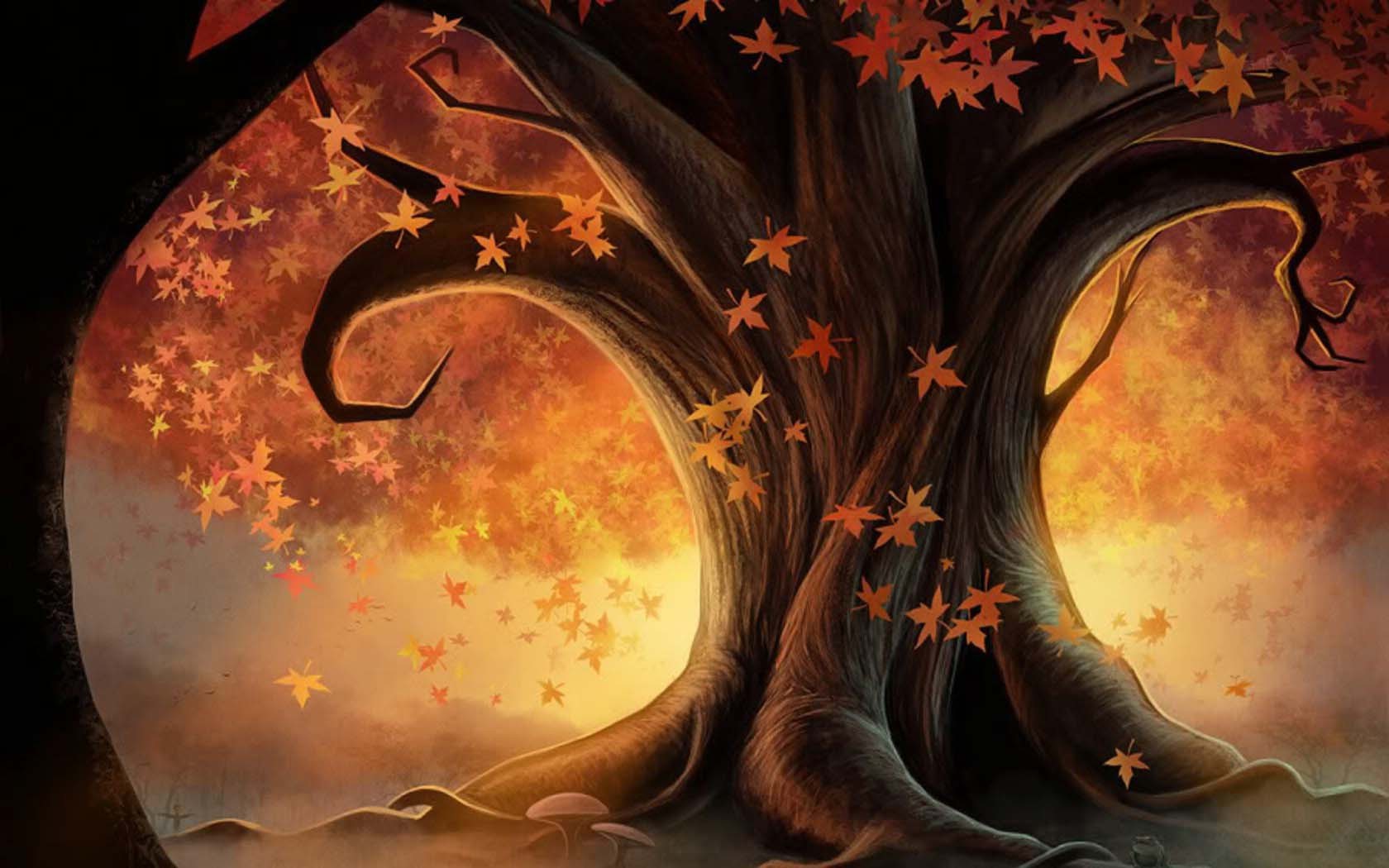 Скачать обои бесплатно Деревья, Листья, Растения, Осень, Рисунки картинка на рабочий стол ПК
