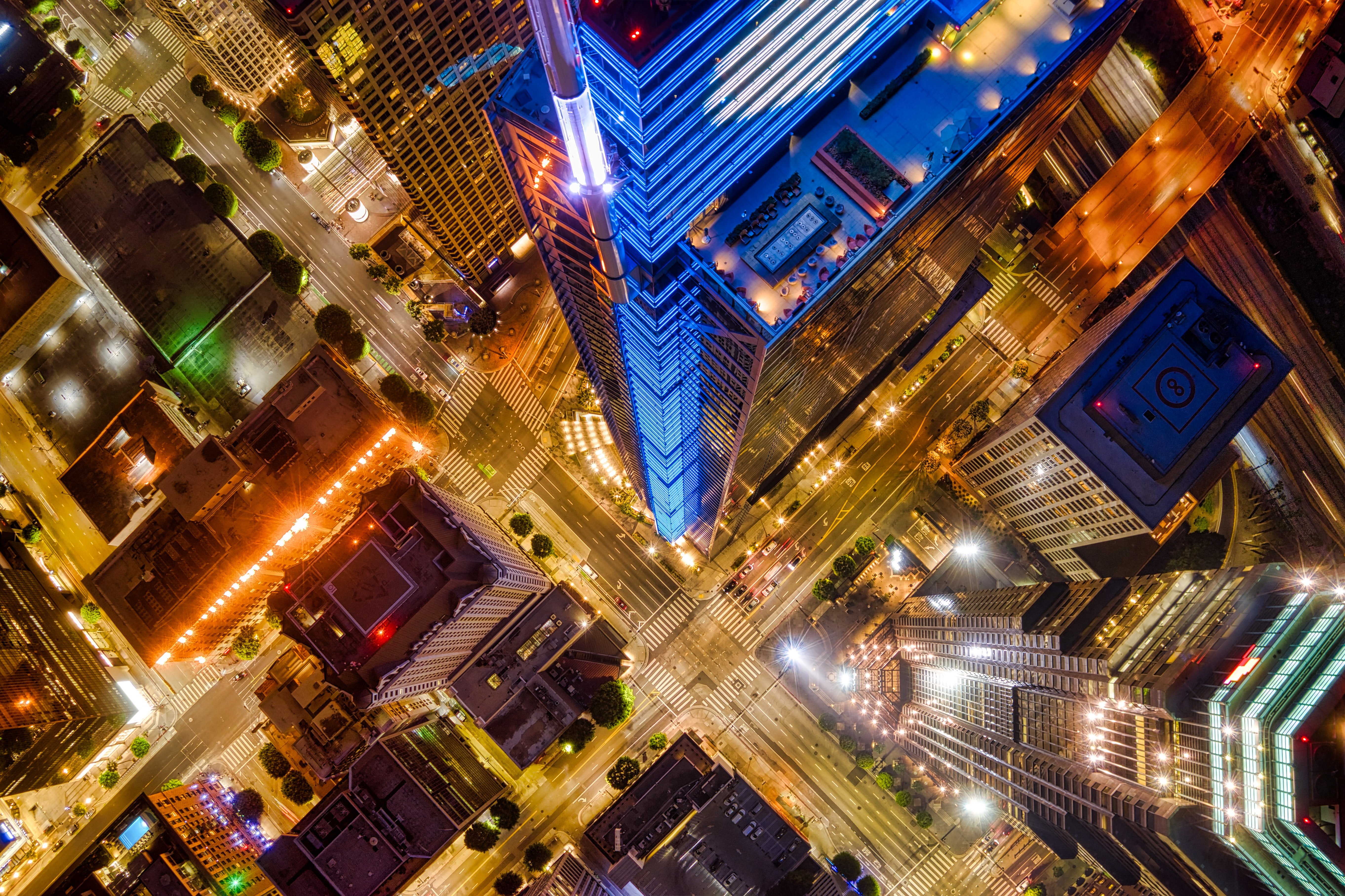 Download mobile wallpaper View From Above, Road, Cities, Building, Night City, Architecture for free.