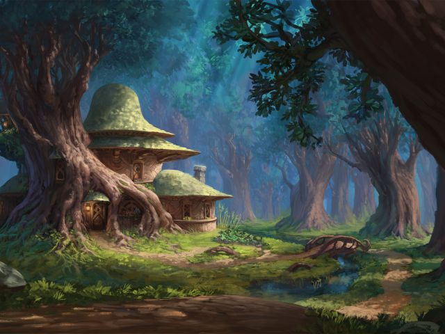 Free download wallpaper Fantasy, Forest, Tree, House on your PC desktop