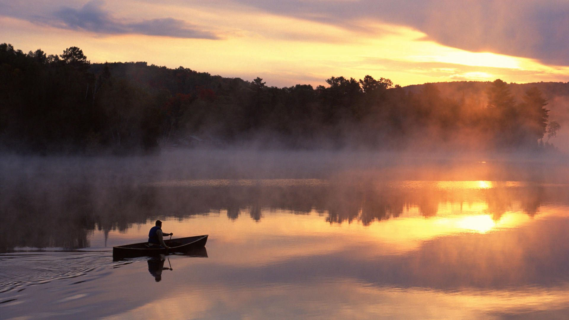 Laden Sie das Natur, See, Nebel, Morgen, Ein Boot, Boot, Mensch, Person, Mountains-Bild kostenlos auf Ihren PC-Desktop herunter