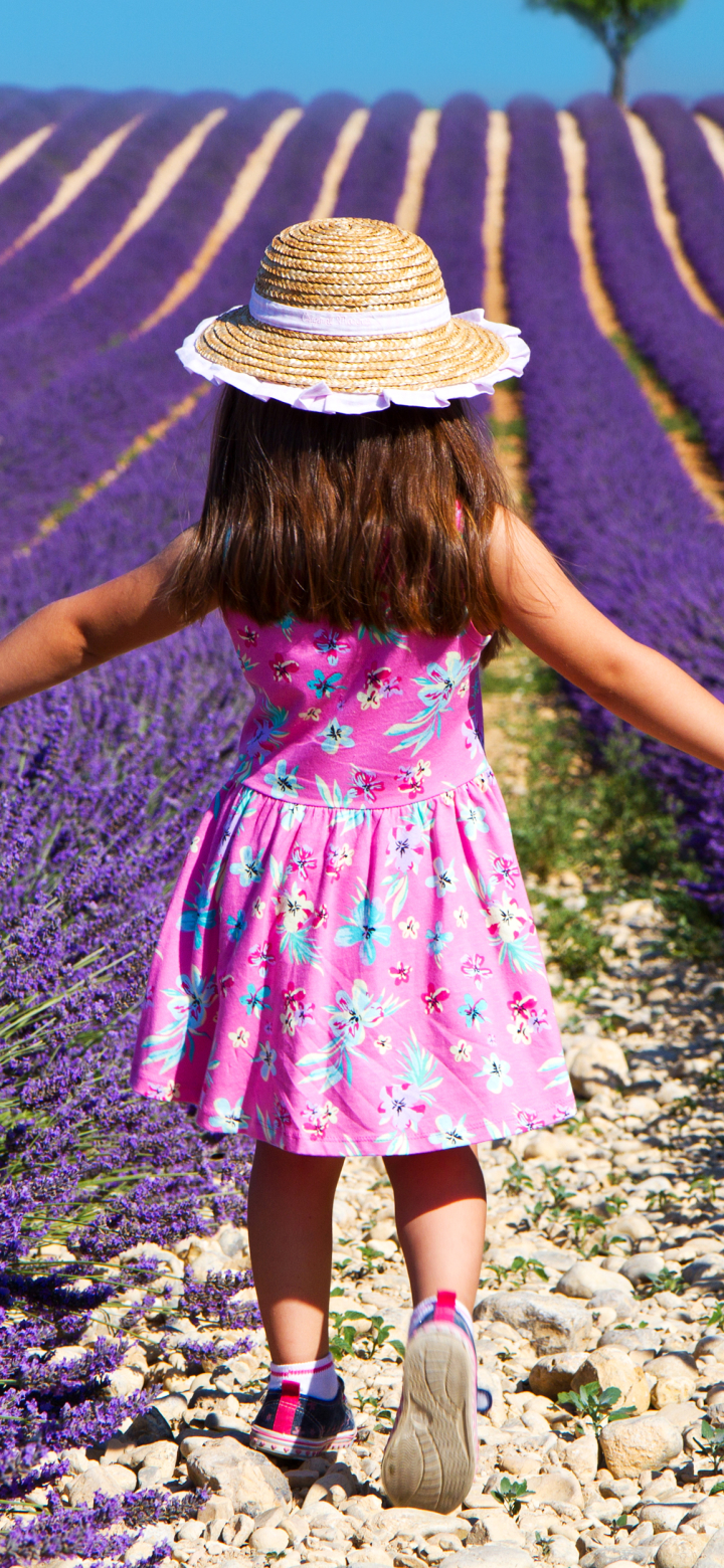 Download mobile wallpaper Field, Child, Hat, Lavender, Photography, Purple Flower, Little Girl for free.