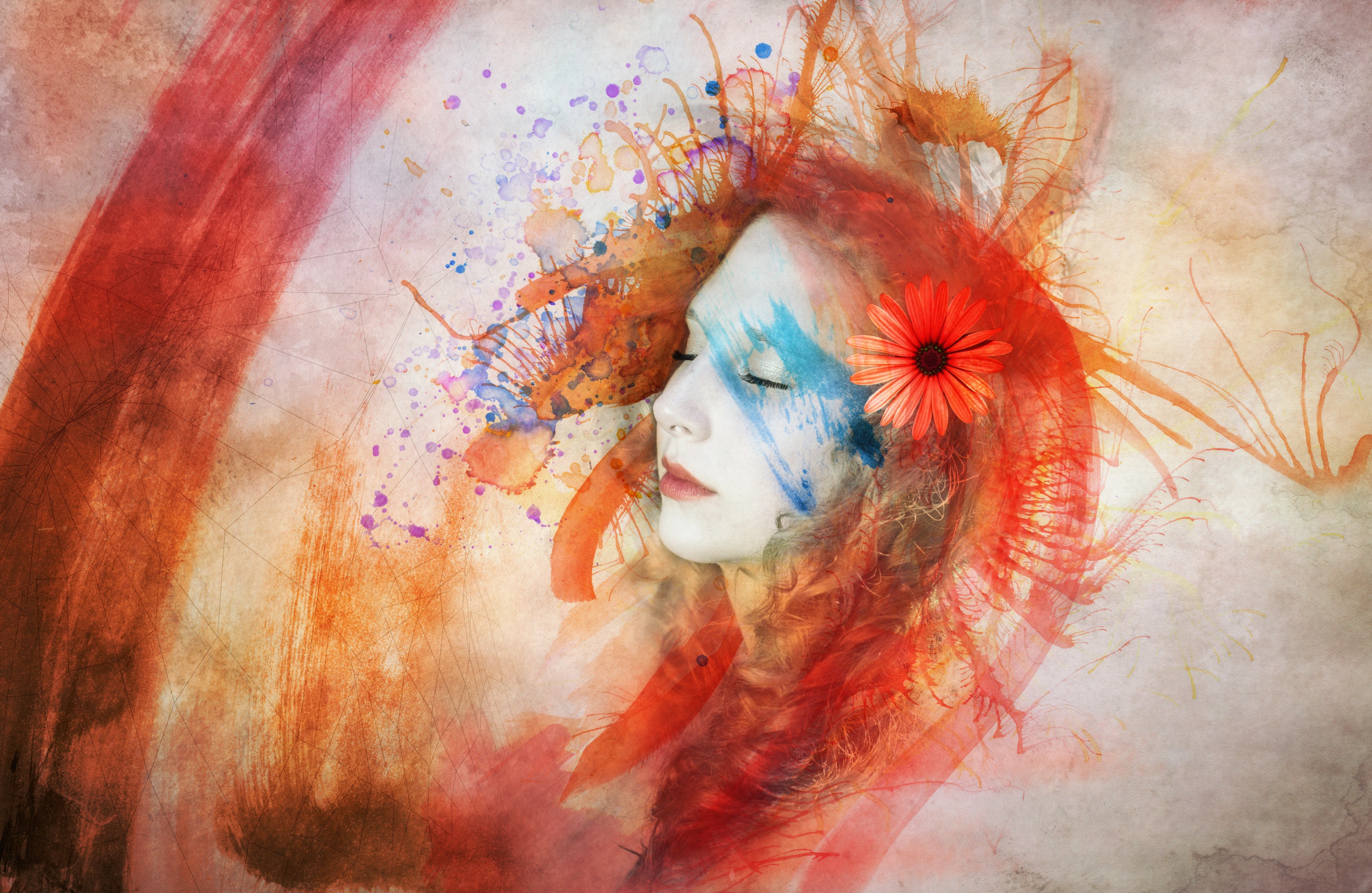 Free download wallpaper Colorful, Artistic, Face, Watercolor, Women on your PC desktop