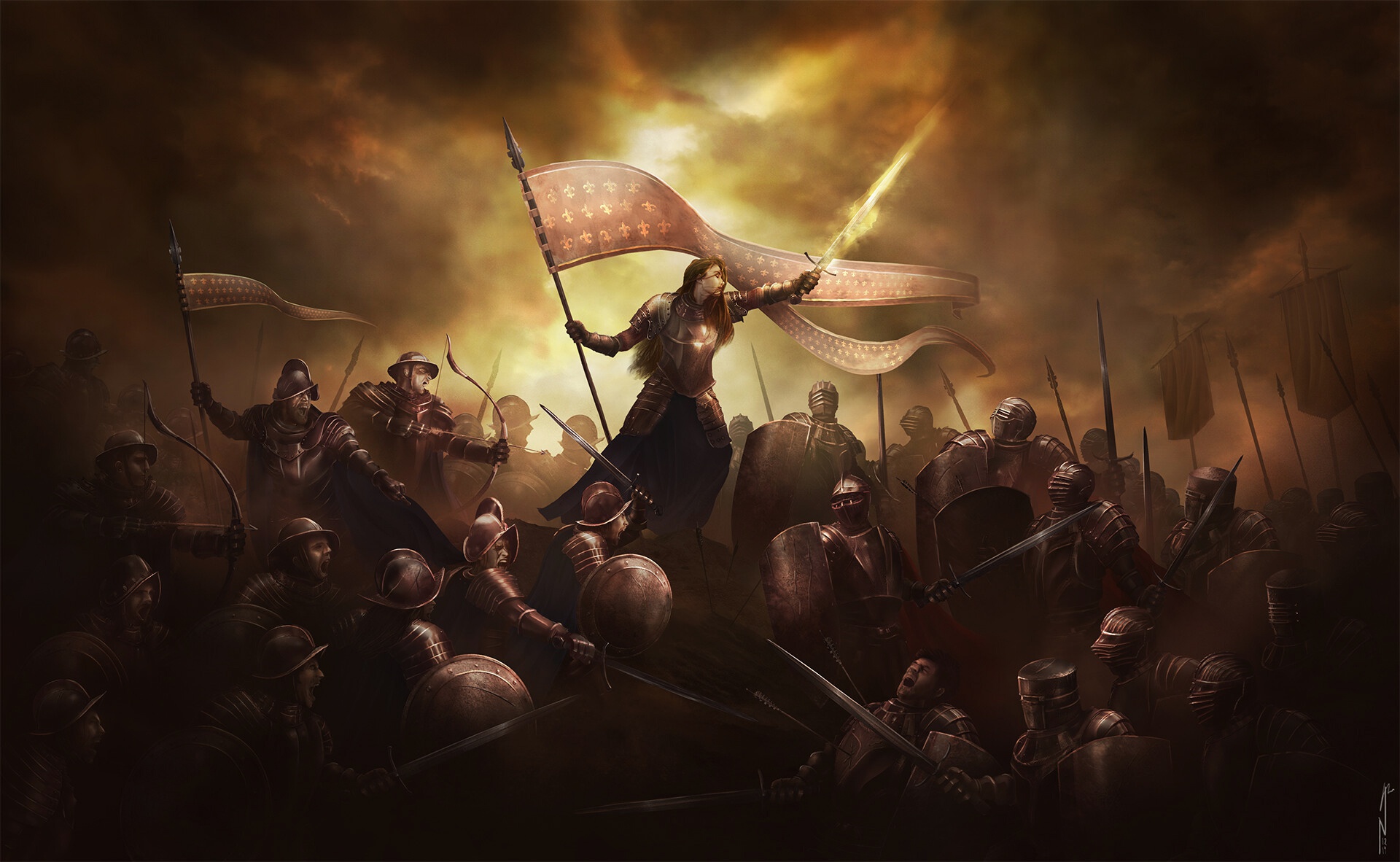 Free download wallpaper Fantasy, Warrior, Knight, Armor, Sword, Women Warrior, Woman Warrior, Banner on your PC desktop